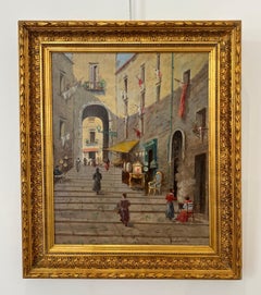 Staircase in old Naples chestnut seller and antique dealer