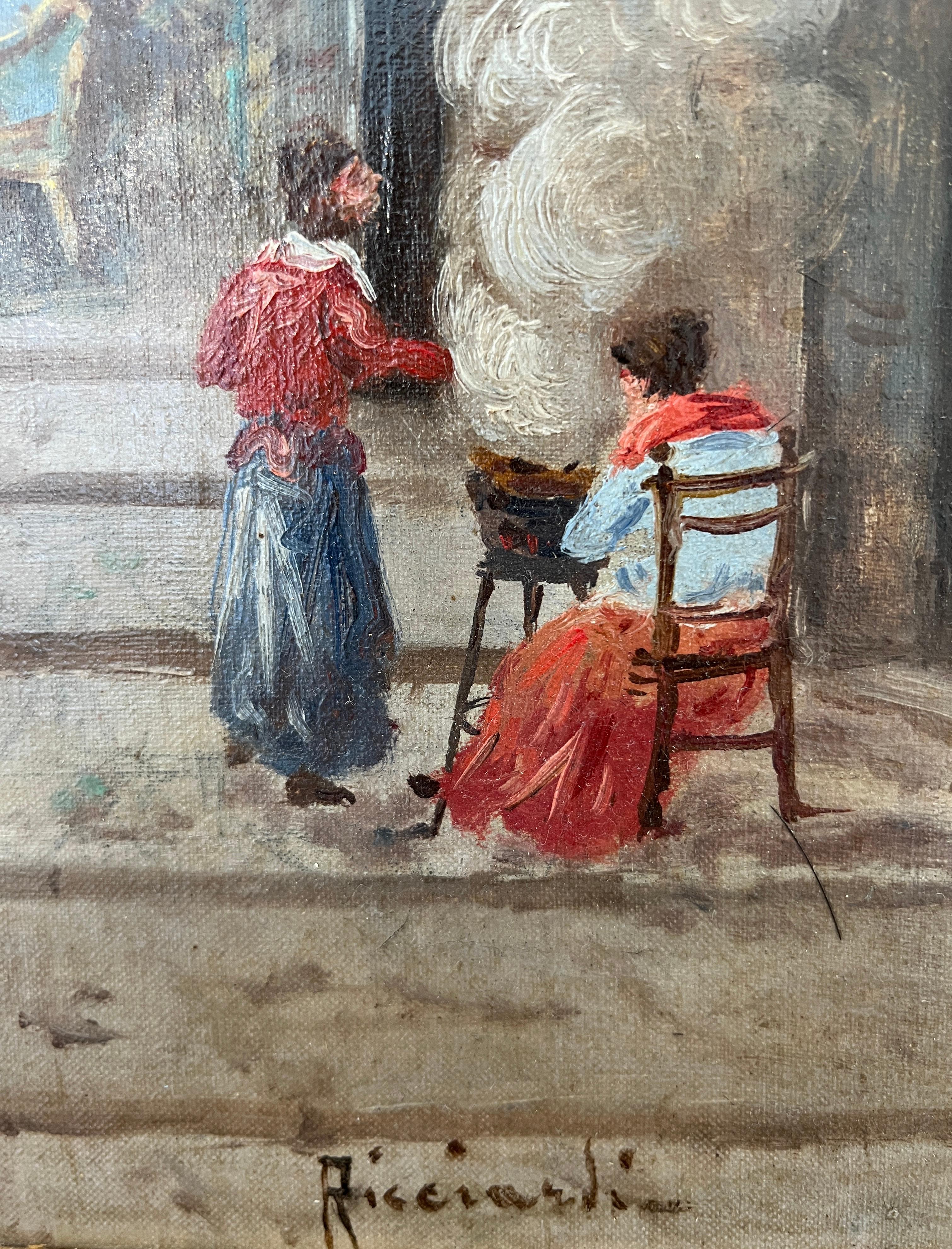 Meuble de rangement en vieux châtaignier de Naples et antiquaire - École italienne Painting par Oscar Ricciardi