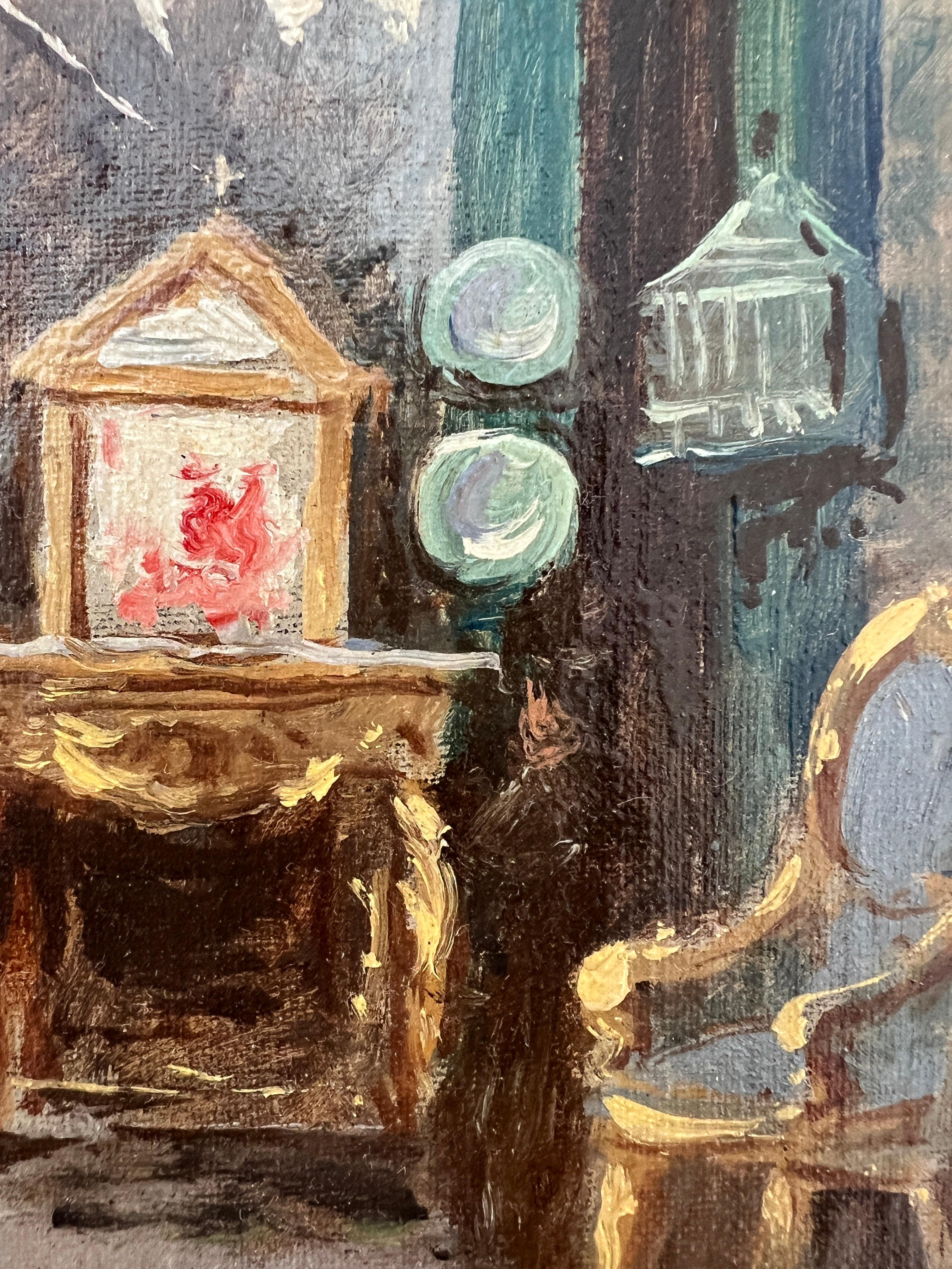 Meuble de rangement en vieux châtaignier de Naples et antiquaire - Marron Landscape Painting par Oscar Ricciardi