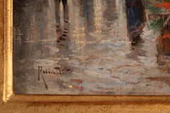 Sunlit Market Street Scene, Oil on Canvas, 20th Century Landscape Painting