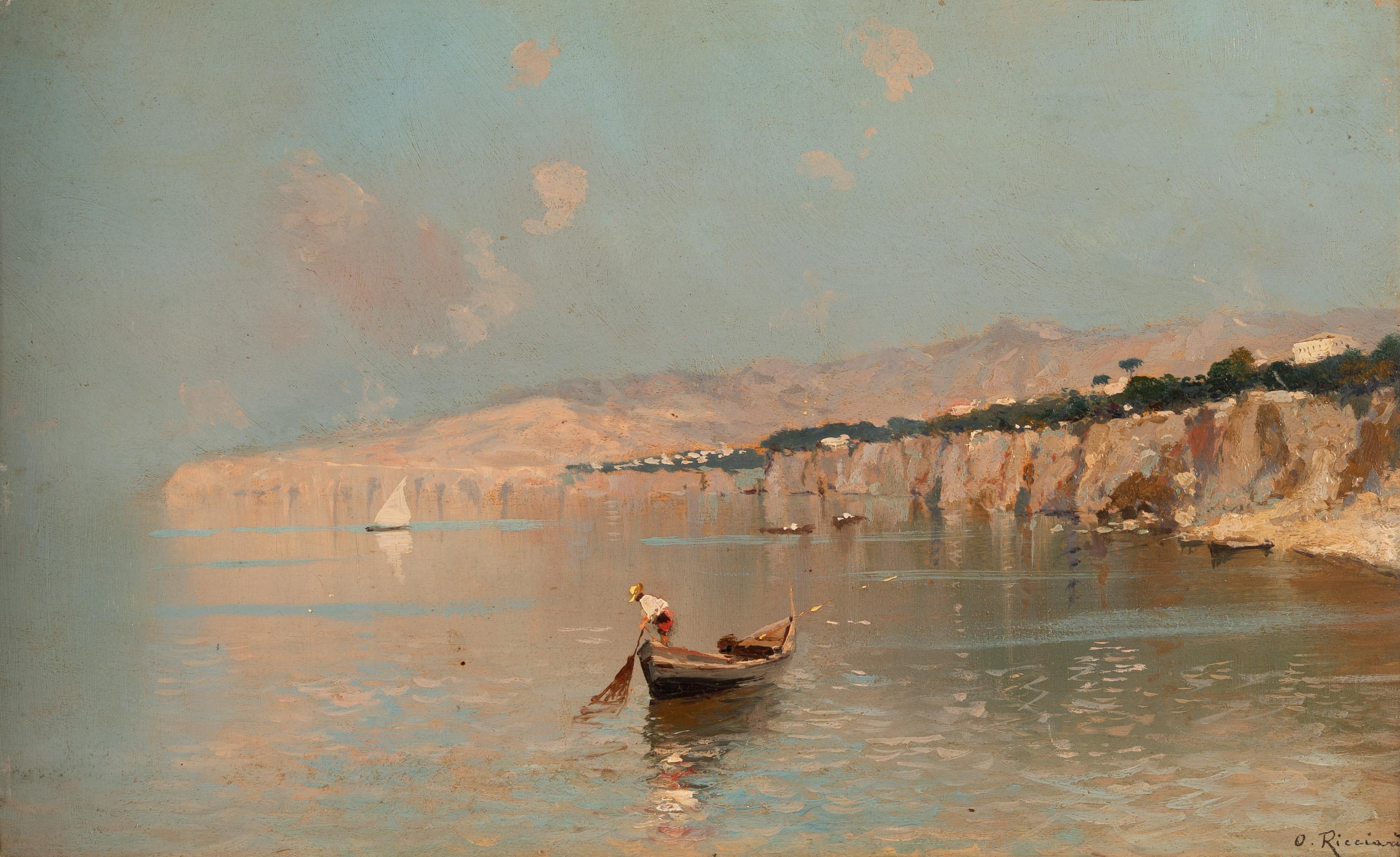 View of Sorrento, Mediterranean Coastal Seascape Oil Painting