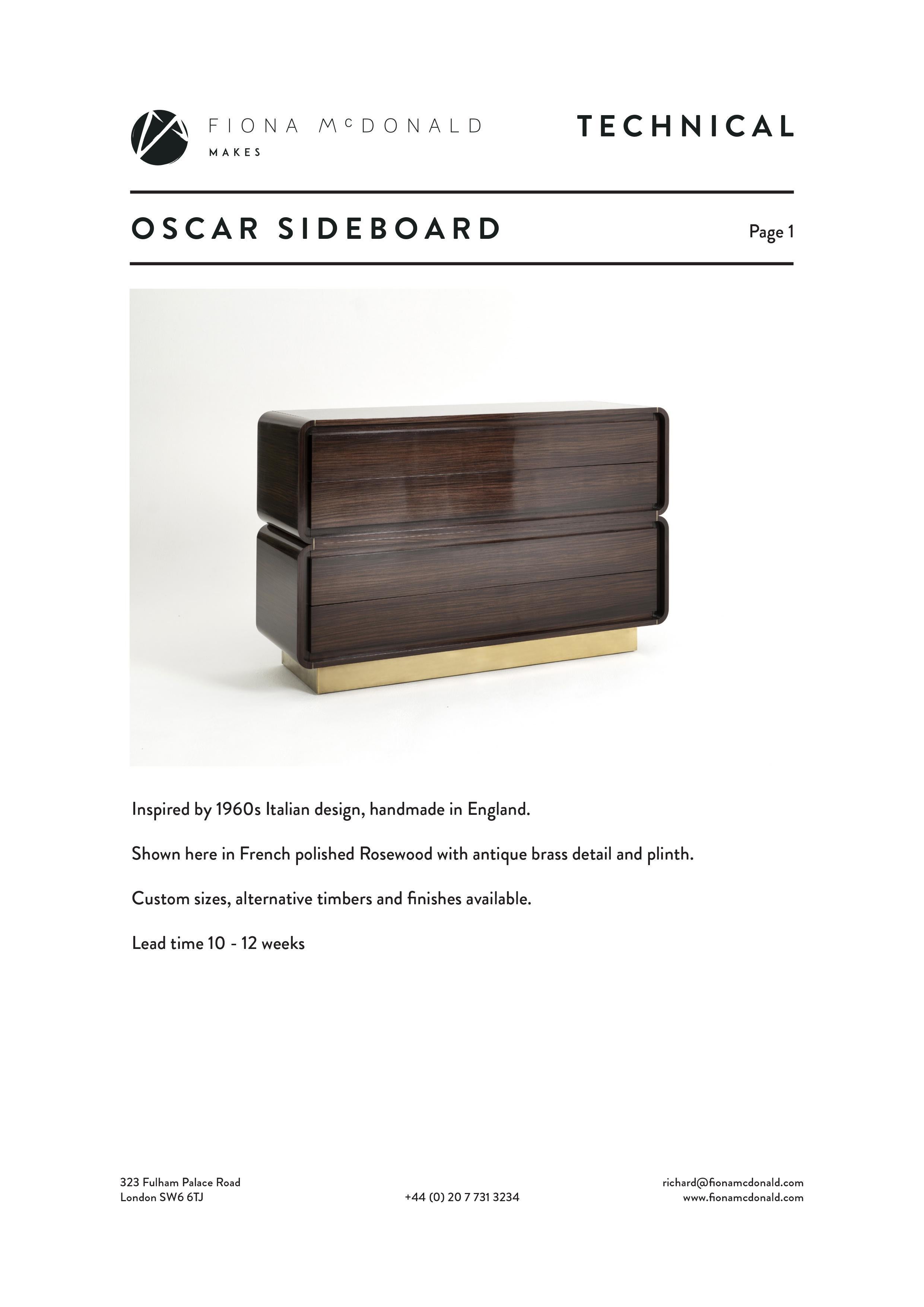 Oscar Sideboard or Dresser - Bespoke - Rosewood with Antique Brass Detail For Sale 4