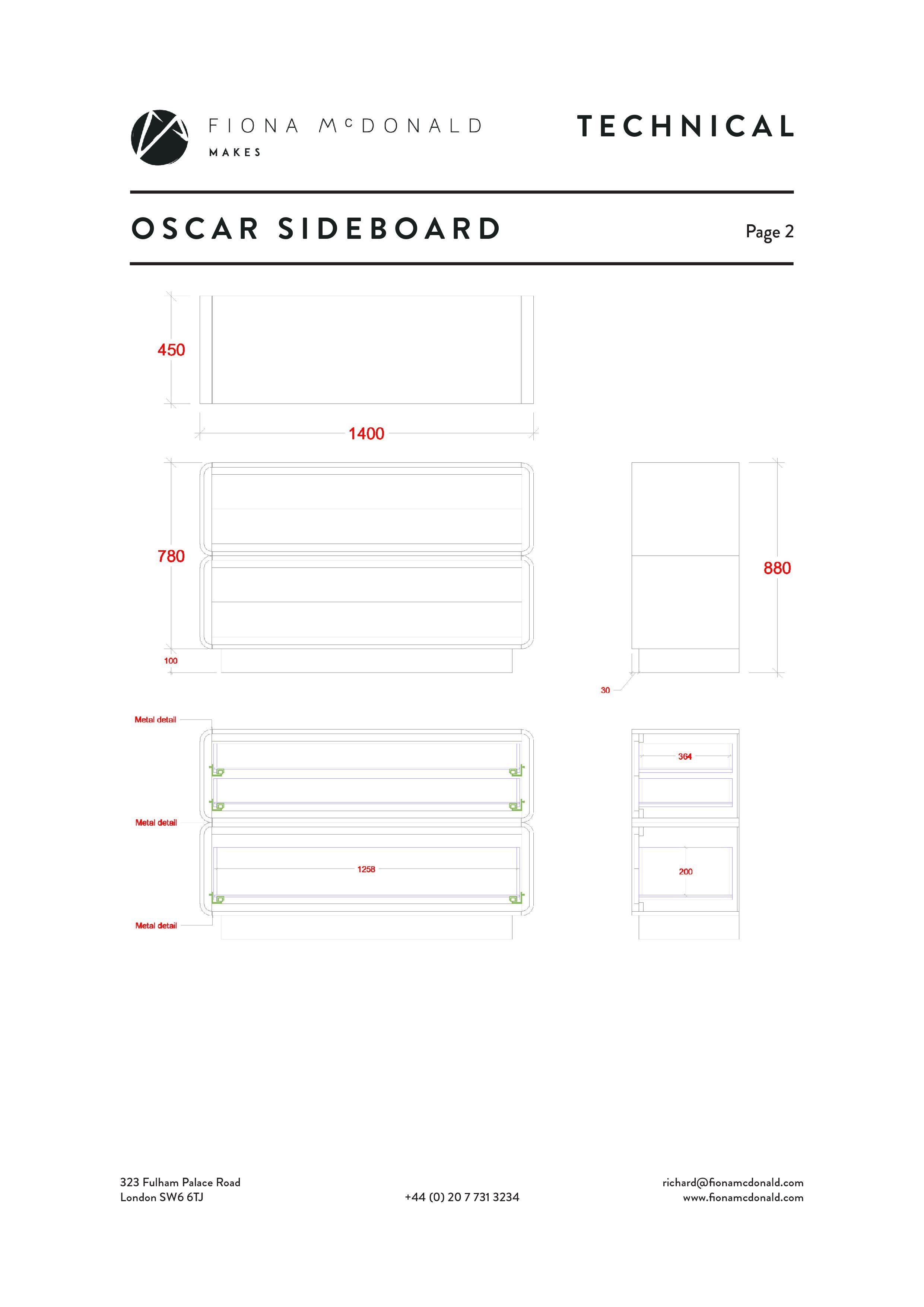 Oscar Sideboard or Dresser - Bespoke - Rosewood with Antique Brass Detail For Sale 5