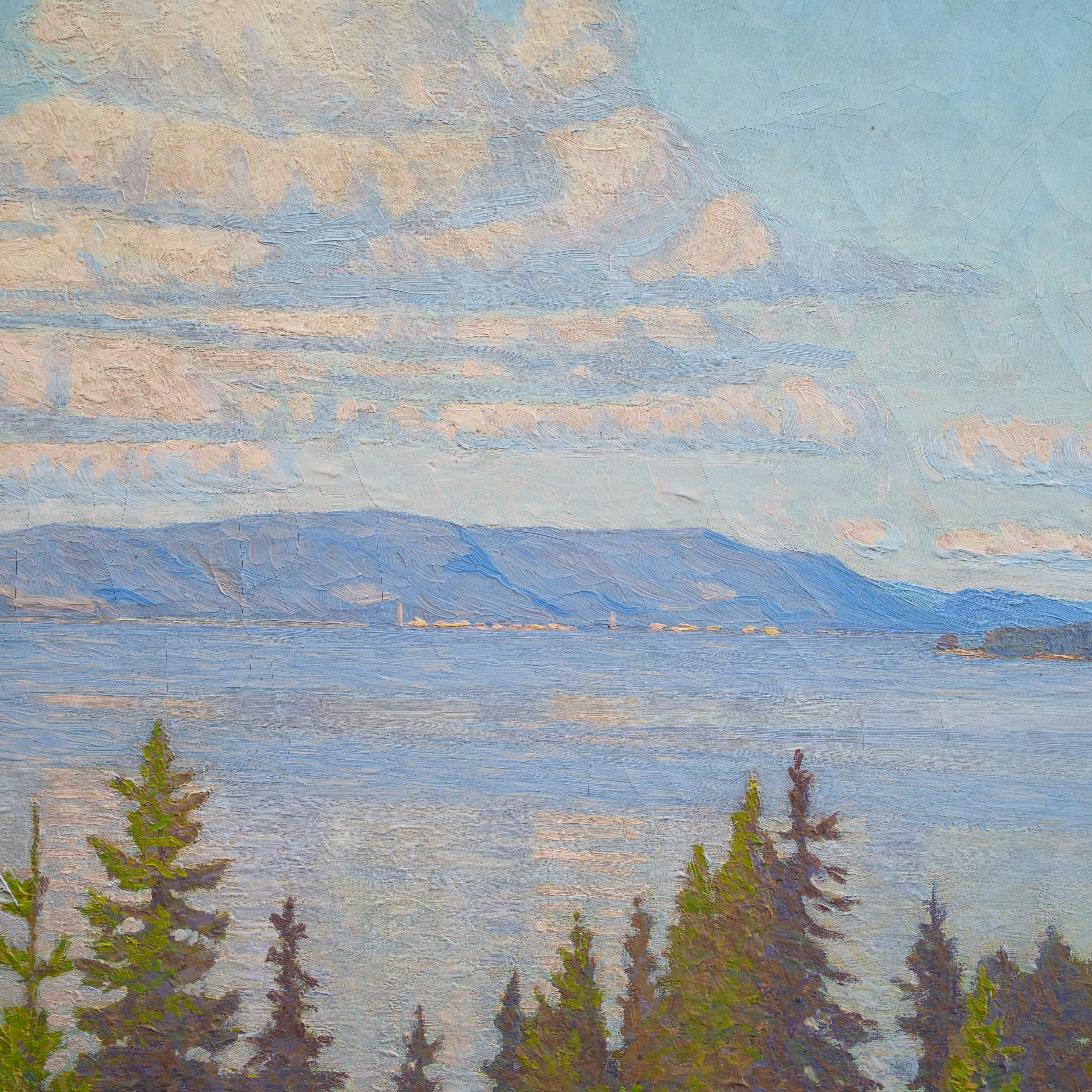 Fjord Landscape by Norwegian Artist Oscar Sivertzen (Sivertsen), Painted 1915 1