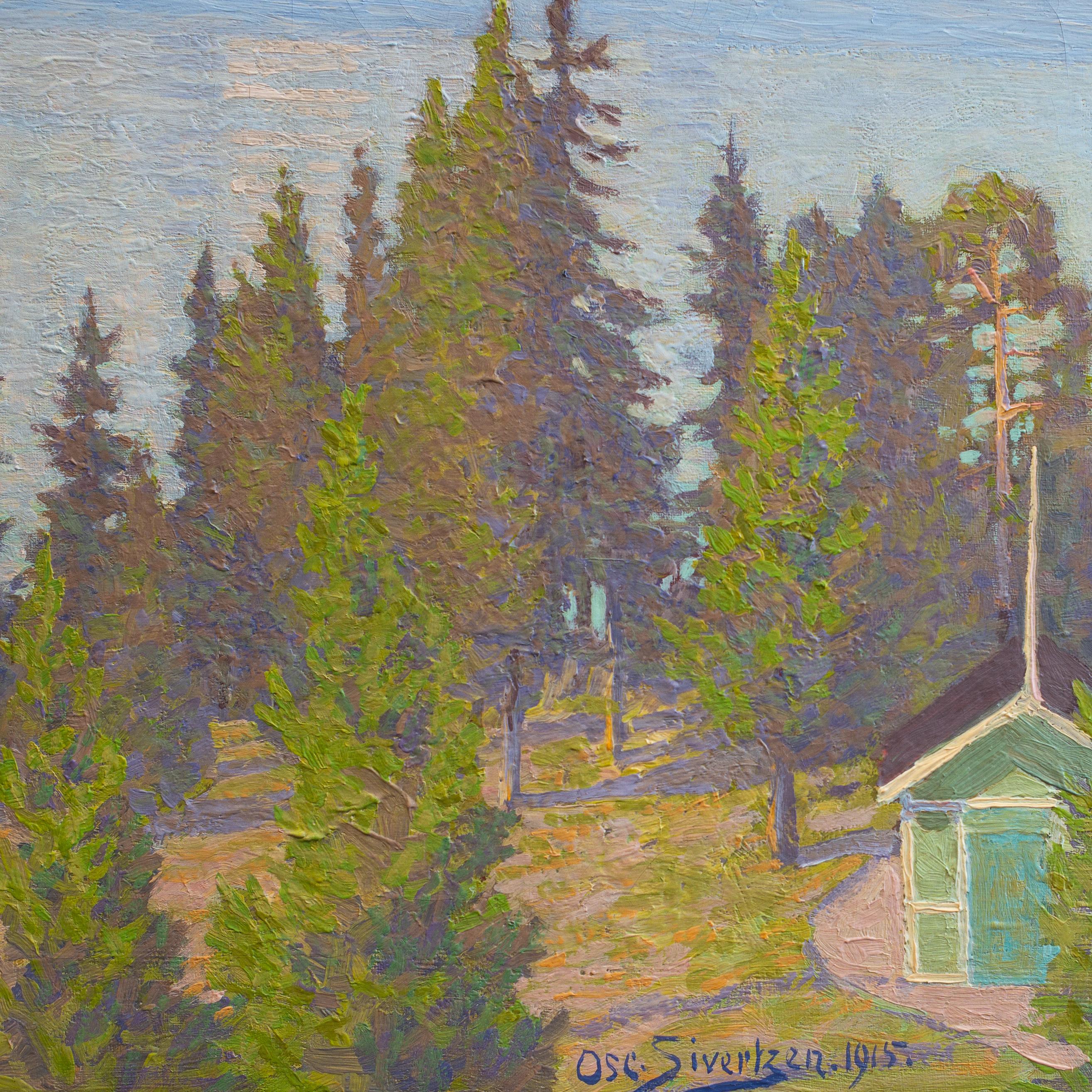 Fjord Landscape by Norwegian Artist Oscar Sivertzen (Sivertsen), Painted 1915 2