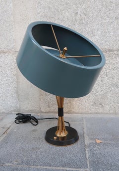Oscar Torasco Midcentury Brass and Green Lacquered Metal Italian Table Lamp 1950
