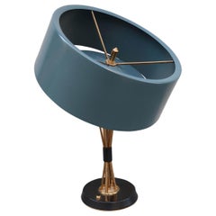 Oscar Torasco Midcentury Brass and Green Lacquered Metal Italian Table Lamp 1950
