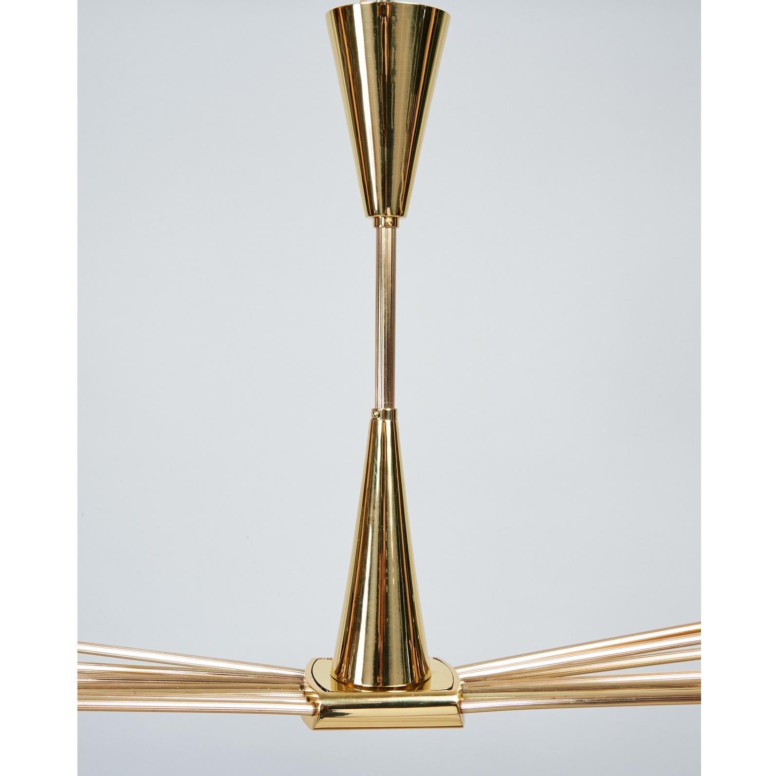 Oscar Torlasco 14-Arm Sputnik Chandelier in Mirror Polished Brass, Italy 1950s For Sale 7