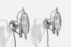 Oscar Torlasco Attribution, Wall Lights, Chrome, Glass, Italy, 1970s