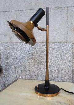 Oscar Torlasco Brass, Brown & Black Metal Midcentury Italian Table Lamp, 1950