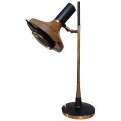 Oscar Torlasco Brass, Brown & Black Metal Midcentury Italian Table Lamp, 1950