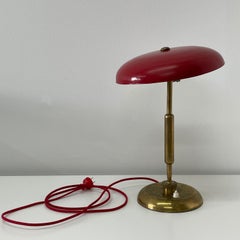 Oscar Torlasco Brass Double Jointed Table Lamp with Red Shade