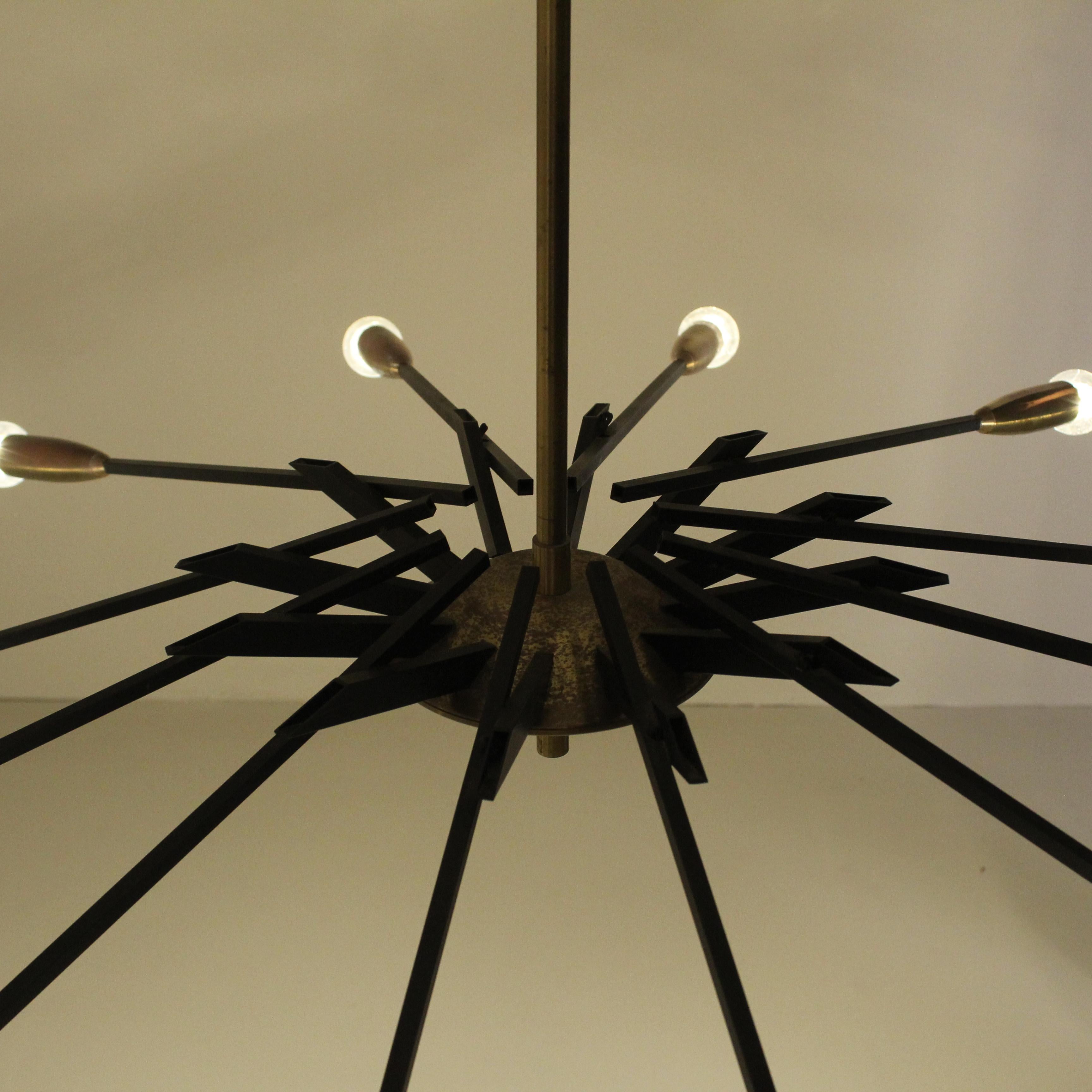 Italian Oscar Torlasco ceiling lamp, Brass and metal  For Sale