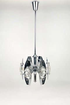 Oscar Torlasco Chromglaslinsen Sechs Lights Kronleuchter Lampe, Italien, 1960er Jahre