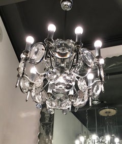 Lustre double Oscar Torlasco en verre, chrome et métal, 1960, Italie