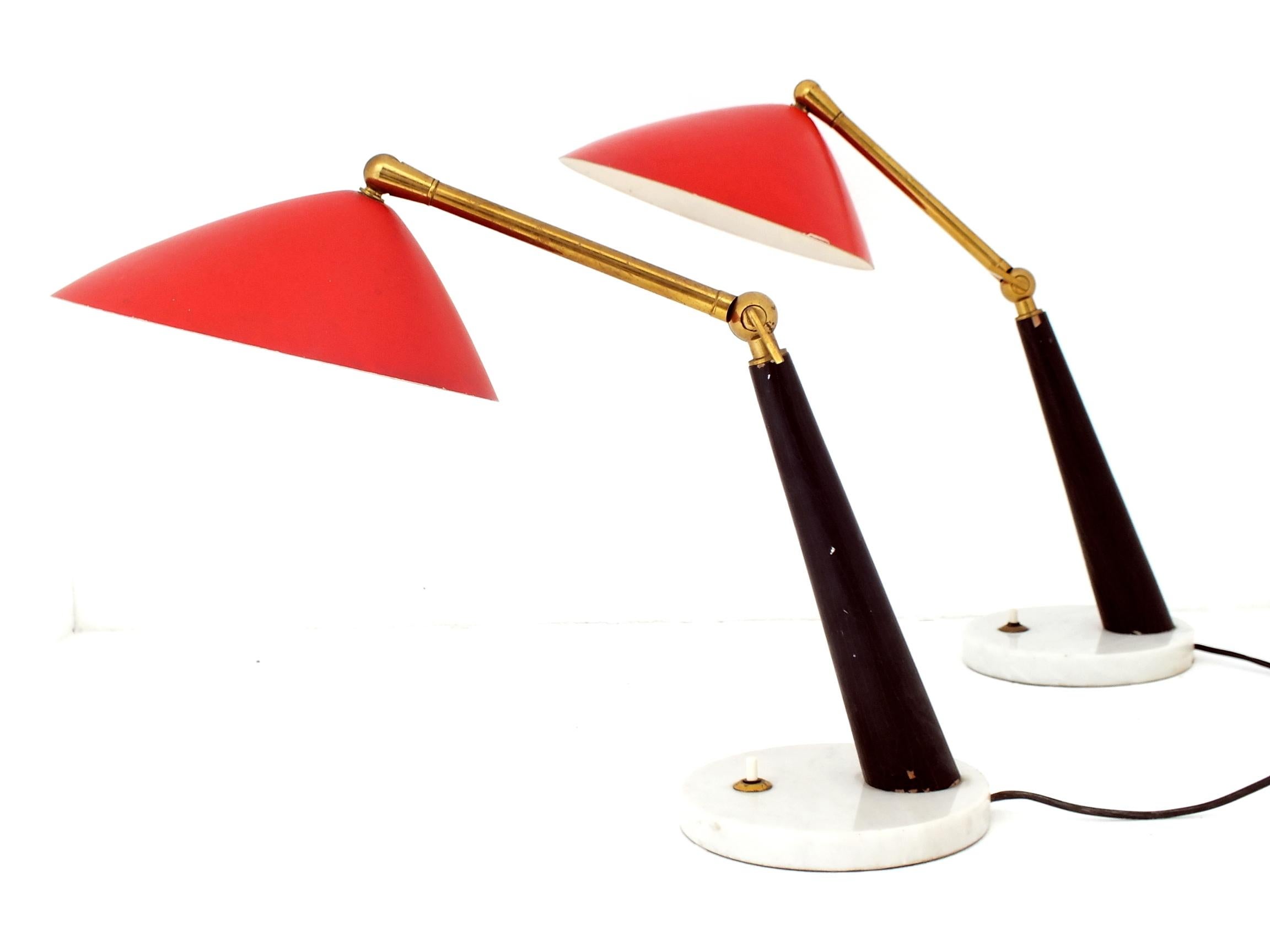 Oscar Torlasco Design for Stilux Italy in Years 55 One ofTwo Table/Desk Lamp red For Sale 1