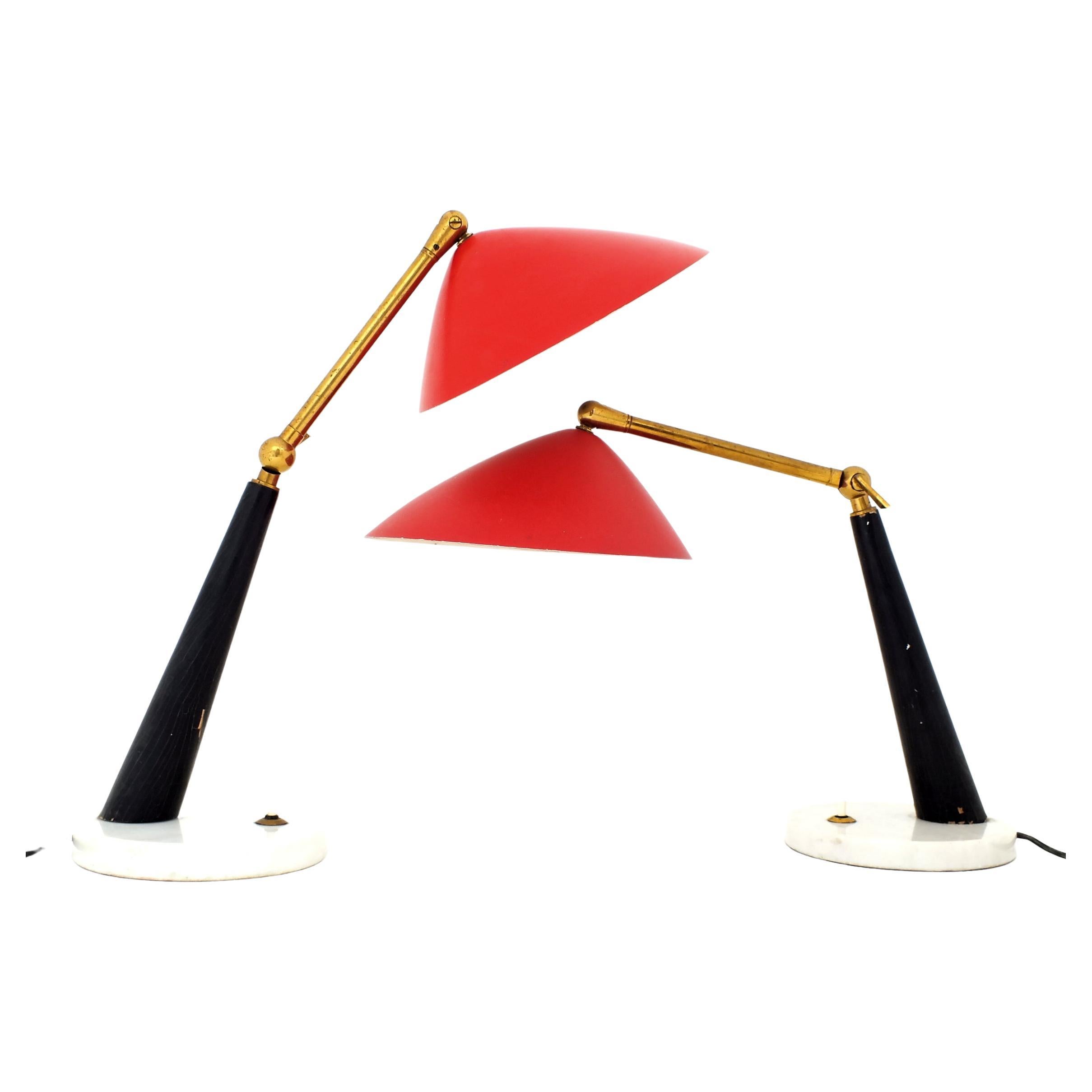 Oscar Torlasco Design pour Stilux Italie dans les années 55 - Une des deux lampes de bureau rouges en vente