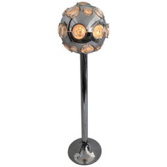 Oscar Torlasco Floor Lamp in Chromed Steel, Crystal