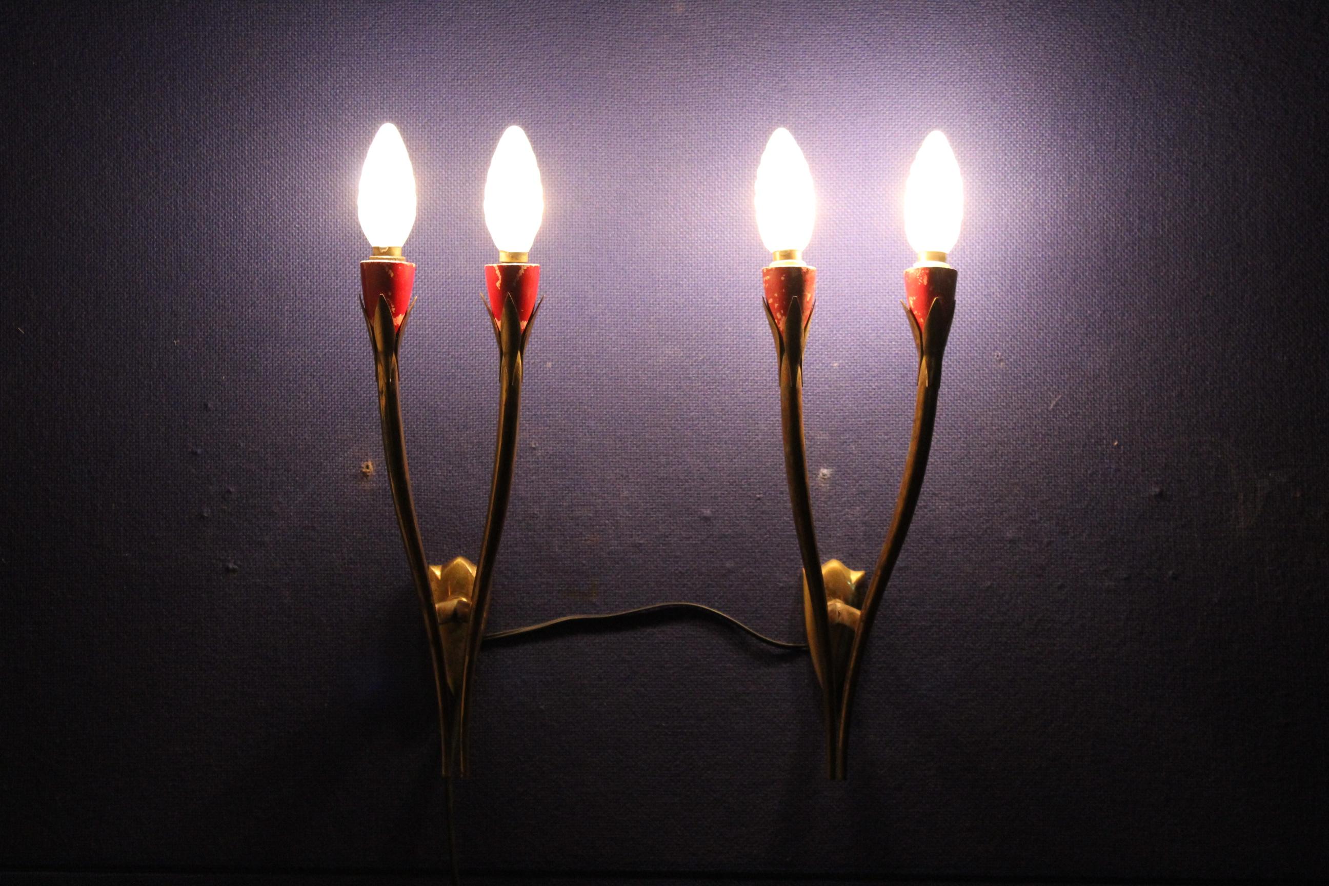 Italian Midcentury Oscar Torlasco Brass Apliques  for Lumi  Italy 50's Set of 2 .