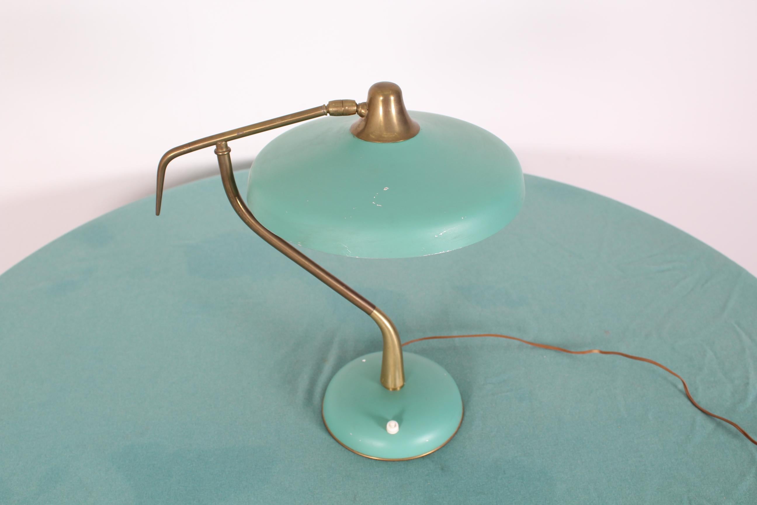 Original 20th century table lamp designed in 1950 by Oscar Torlasco for Lumi Milano, Italy. Wear consistent with age and use.