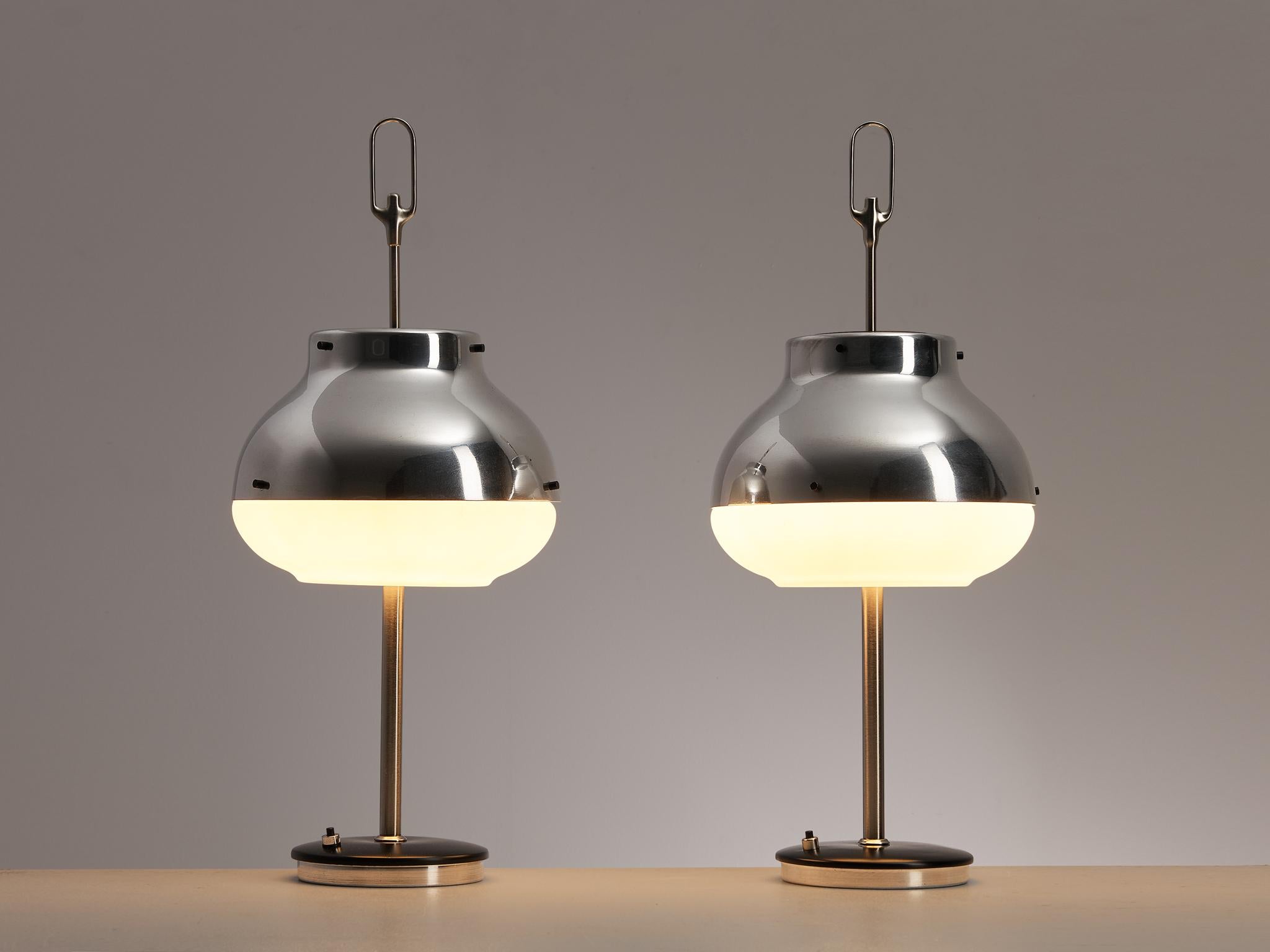 Aluminum Oscar Torlasco For Lumi Milano Table Lamps with Opaline Glass