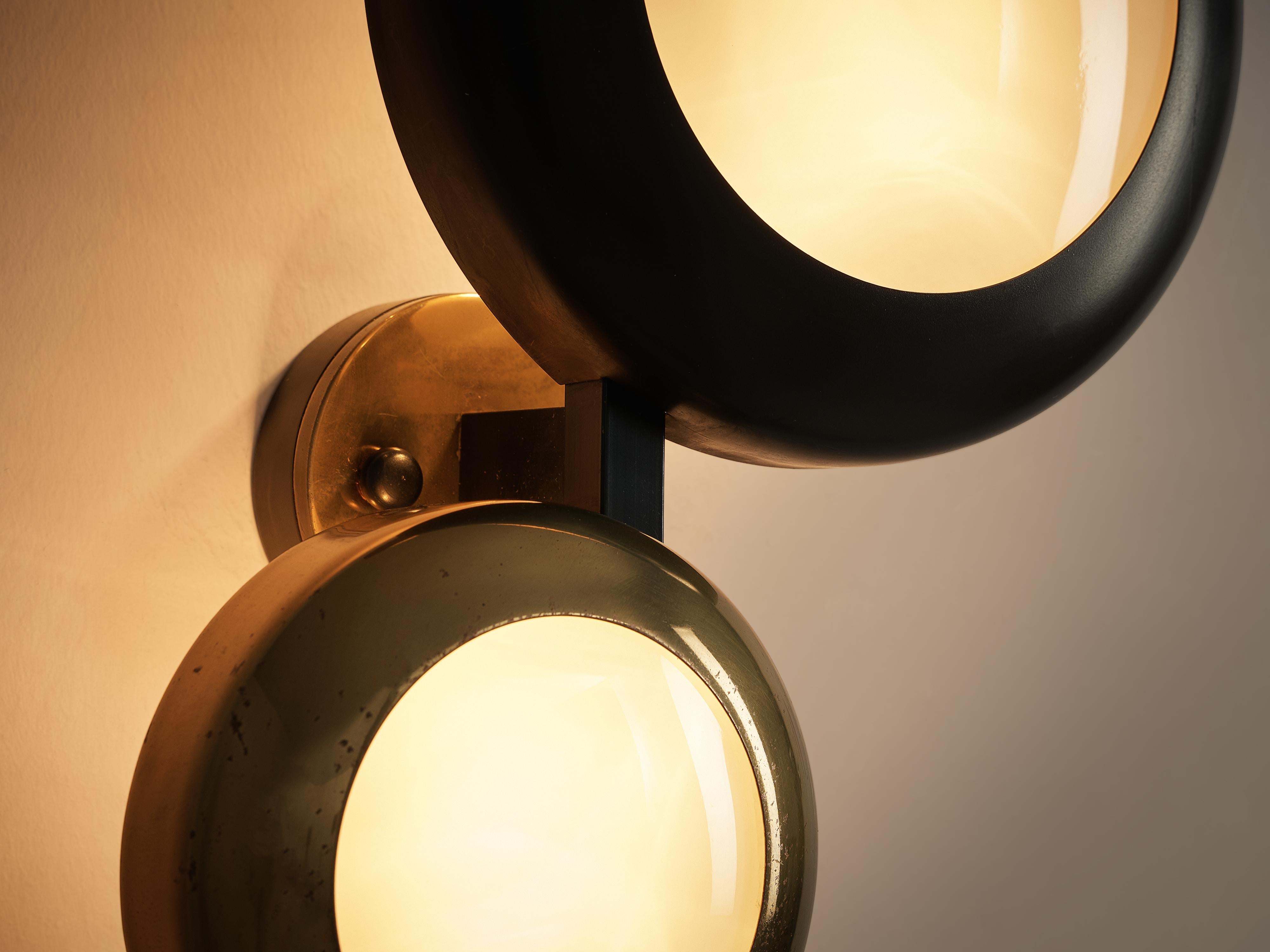 Mid-Century Modern Oscar Torlasco for Lumi Milano Wall Lamp in Brass, Glass and Metal
