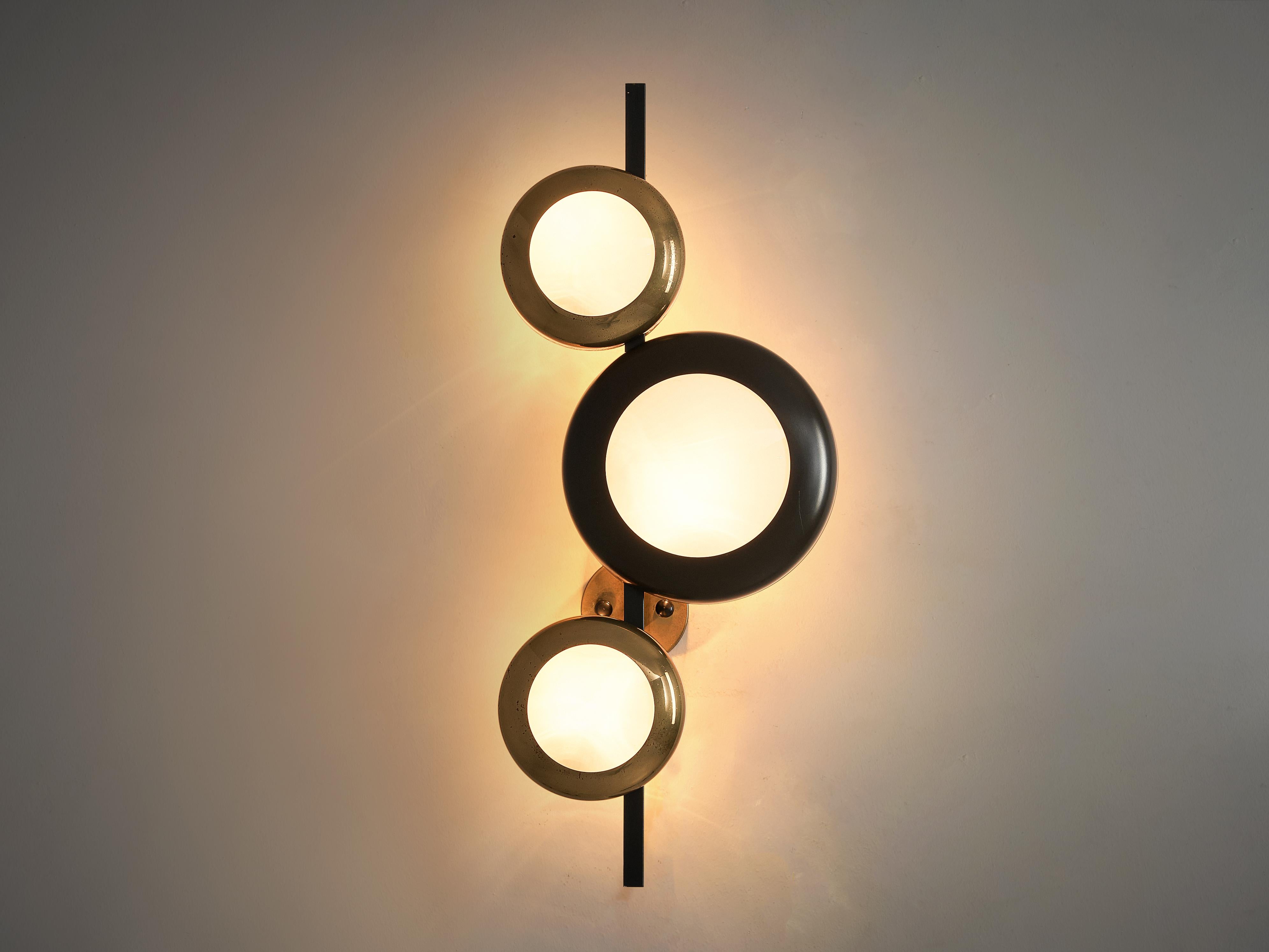 Italian Oscar Torlasco for Lumi Milano Wall Lamp in Brass, Glass and Metal