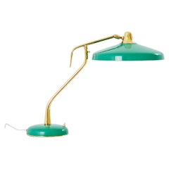 Oscar Torlasco for Stilux Milano table lamp green metal brass 1950s 