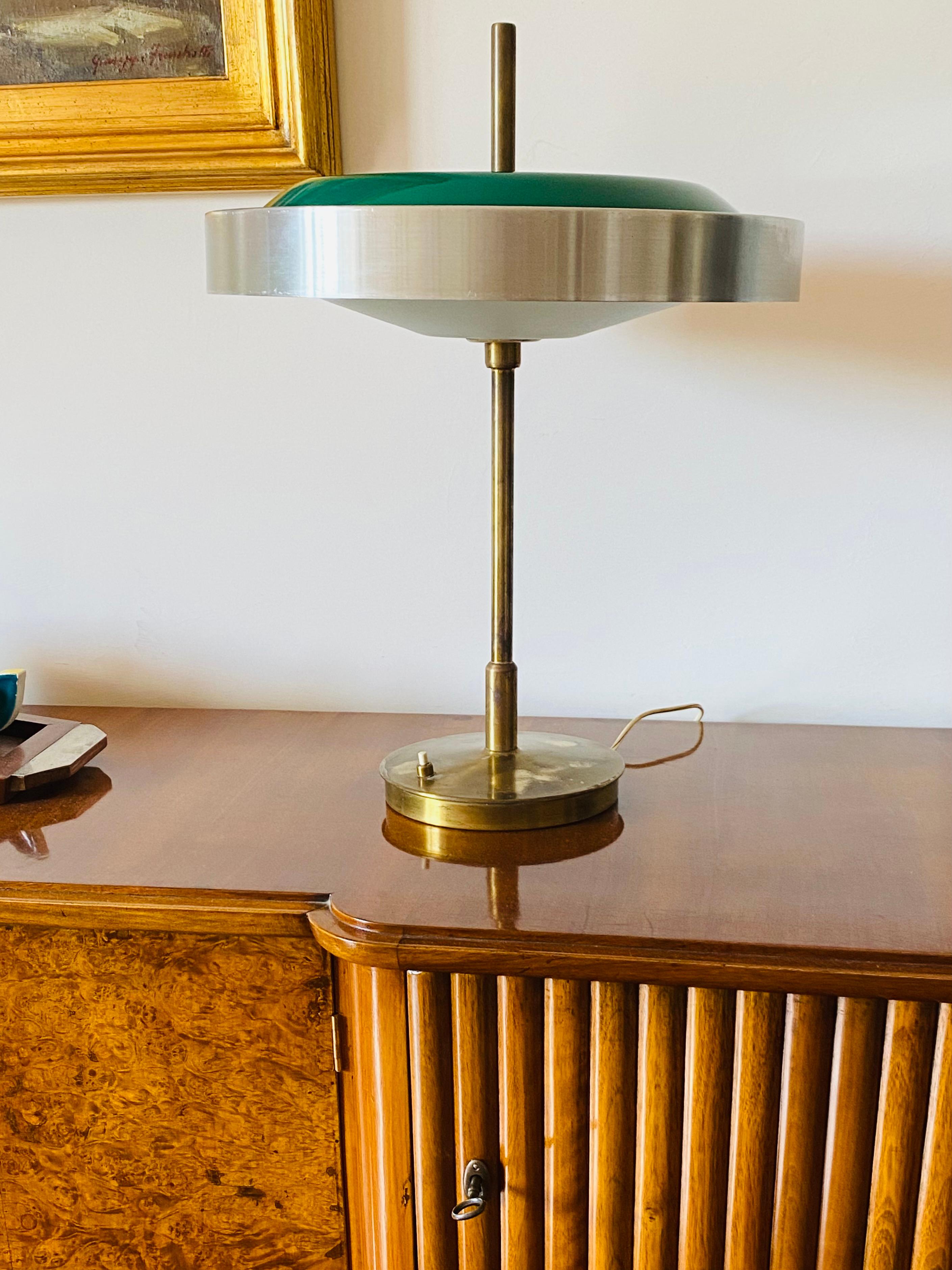 Italian Oscar Torlasco, Important Brass and Glass Table / Desk Lamp, Prod. Lumi, 1960 Ca For Sale