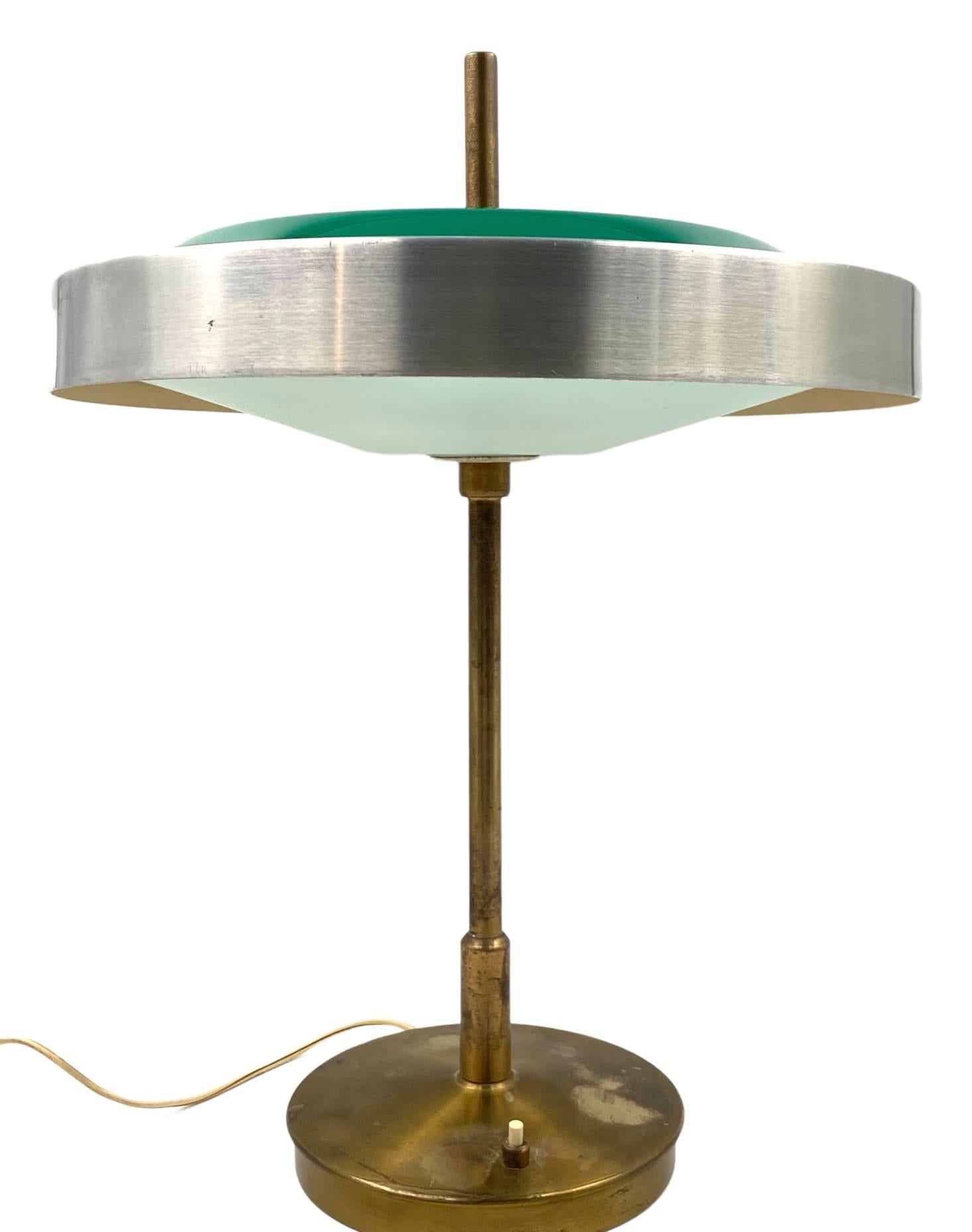 Metal Oscar Torlasco, Important Brass and Glass Table / Desk Lamp, Prod. Lumi, 1960 Ca For Sale