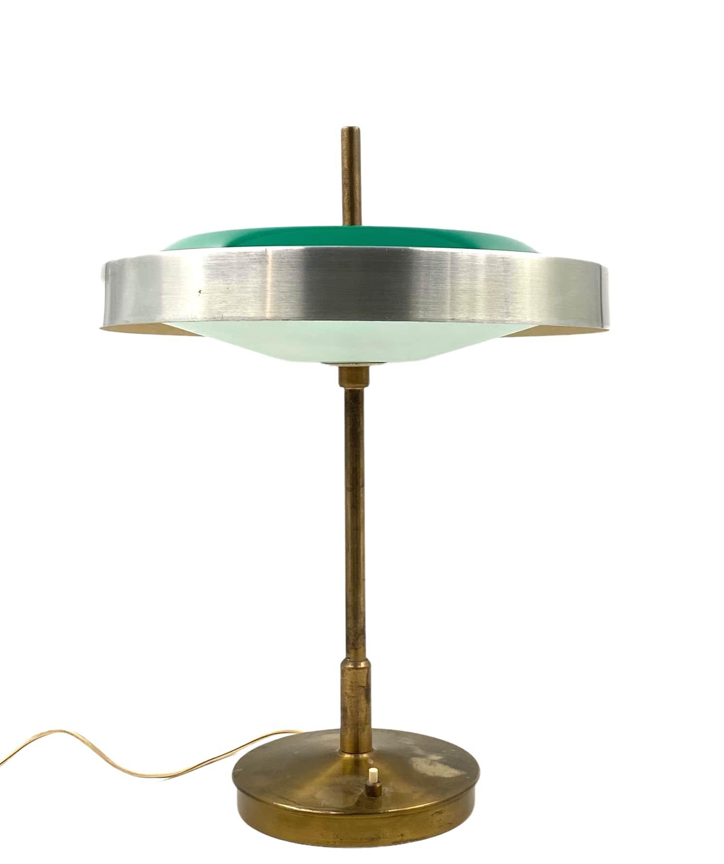 Oscar Torlasco, Important Brass and Glass Table / Desk Lamp, Prod. Lumi, 1960 Ca For Sale 1