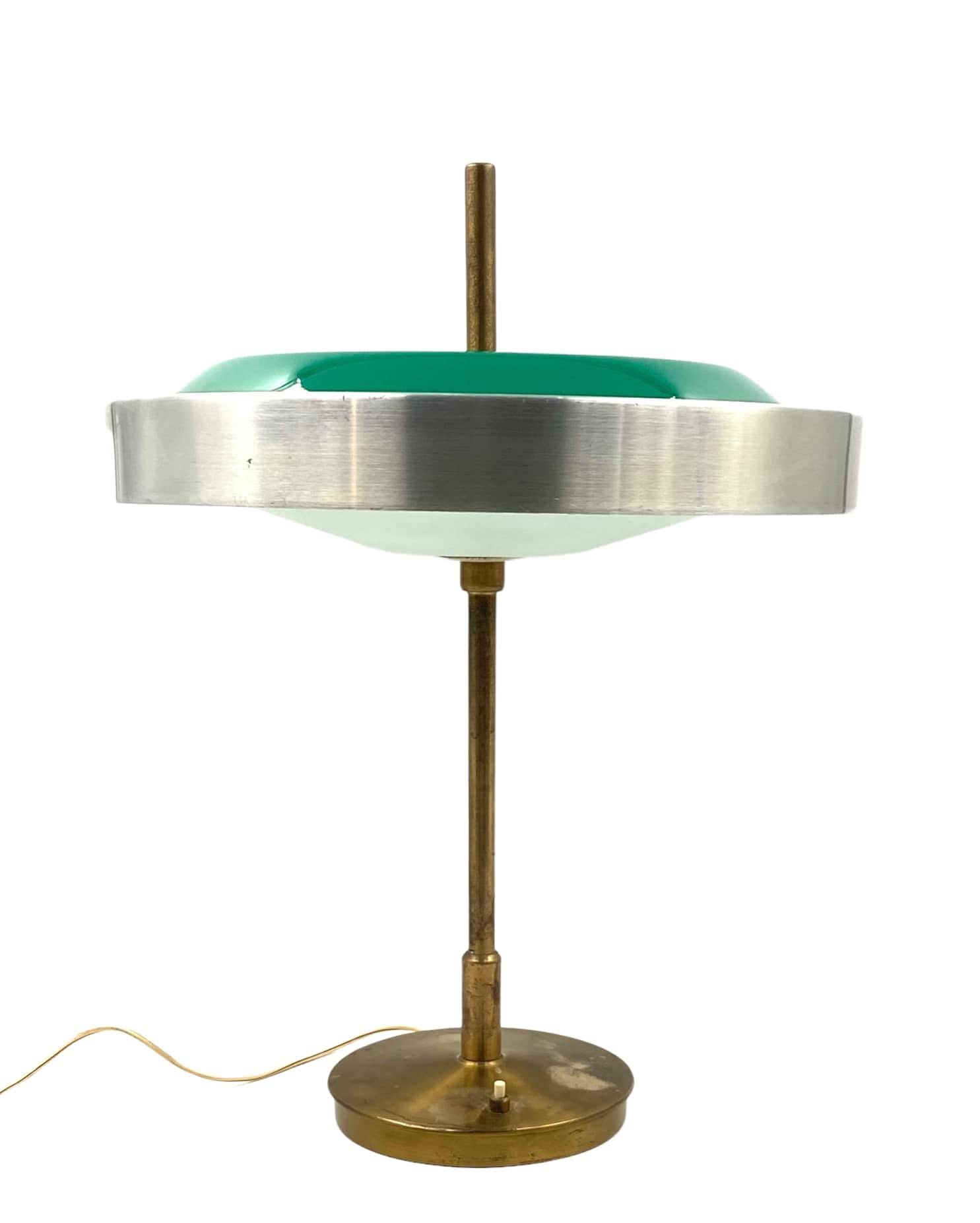 Oscar Torlasco, Important Brass and Glass Table / Desk Lamp, Prod. Lumi, 1960 Ca For Sale 2