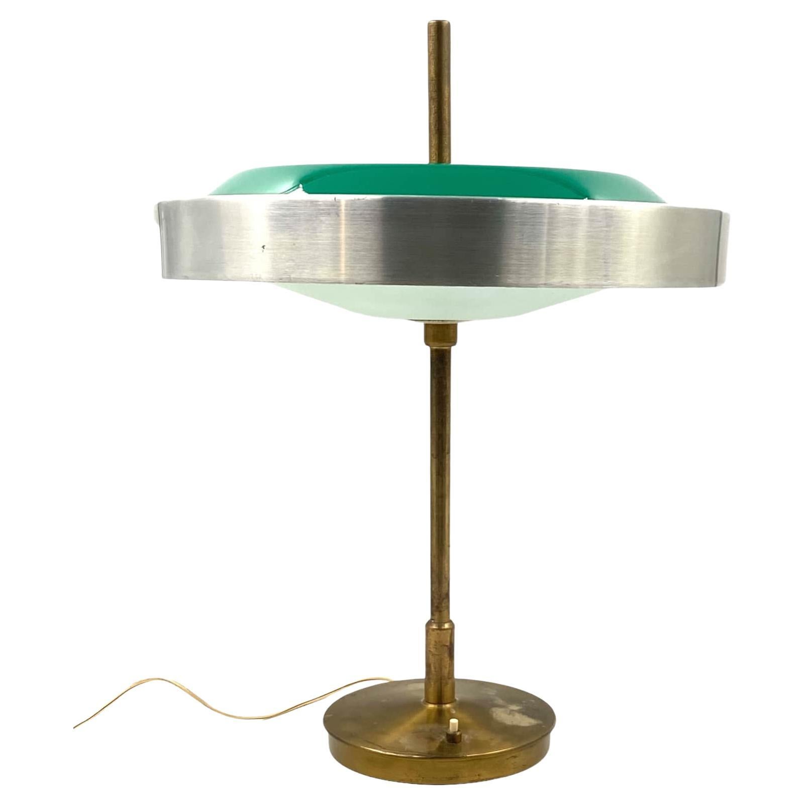 Importante lampe de bureau/table en laiton et verre Oscar Torlasco, Prod. Lumi, 1960 ca