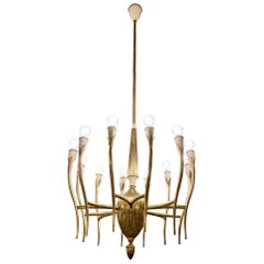 Oscar Torlasco Lampadario italiano a 12 luci in ottone e metallo smaltato di LUMI