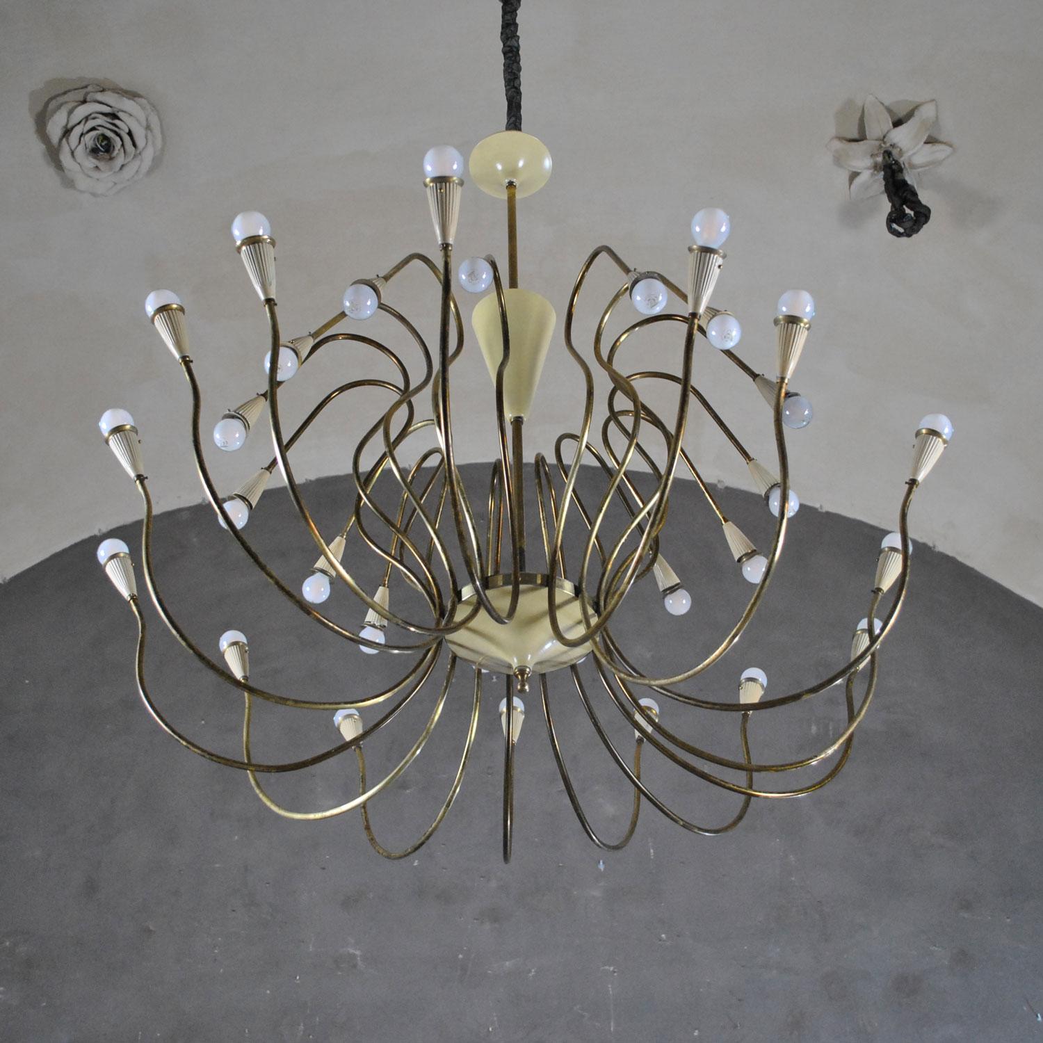 Oscar Torlasco Italian Midcentury Chandelier in Brass, 1950s 2