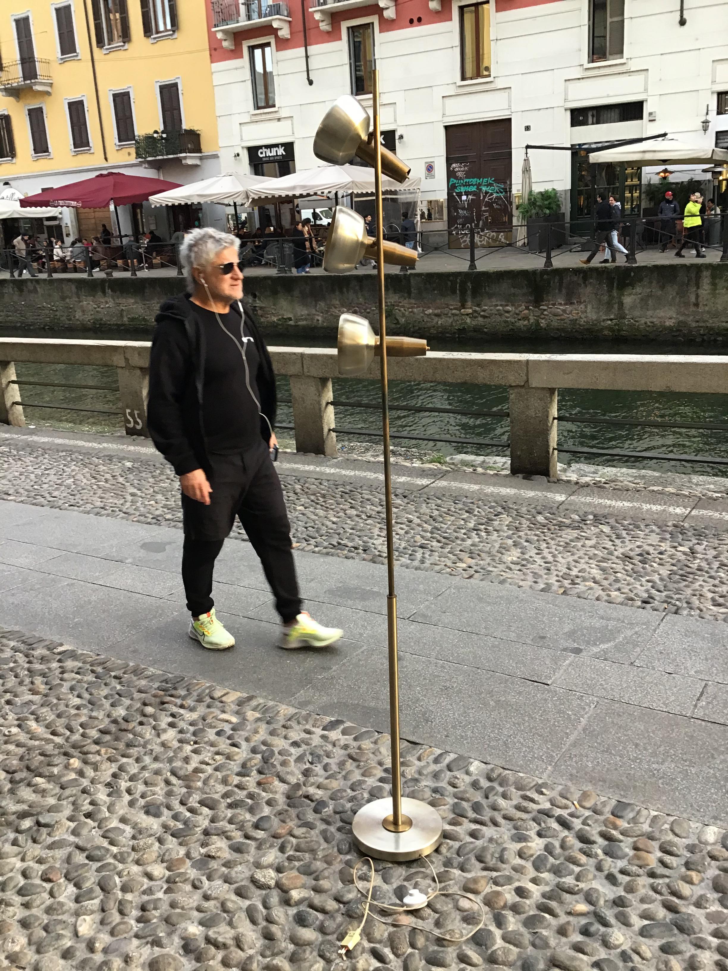 Oscar TORLASCO “Lumi” Floor Lamp Brass Metal Crome 1950 Italy  For Sale 9