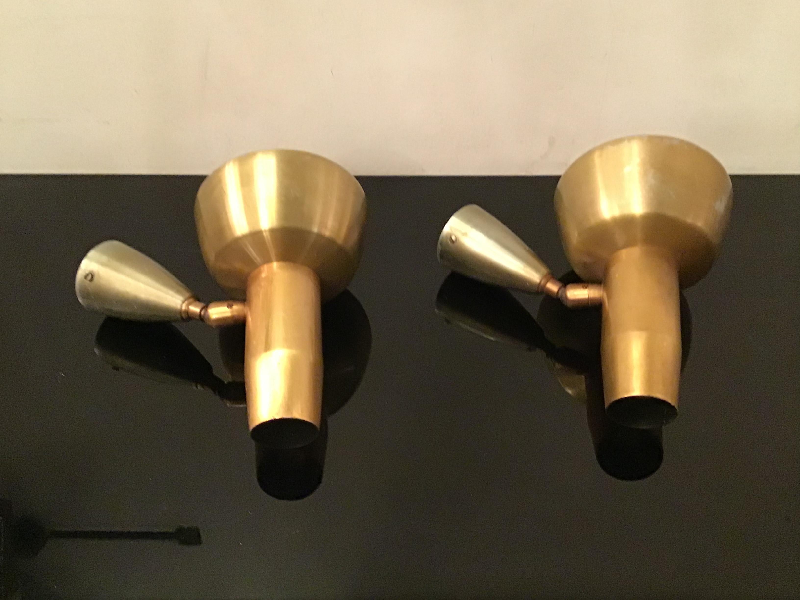 Oscar Torlasco “Lumi” Sconces Adjustable Metal Crome Metal Brass 1950 Italy For Sale 5