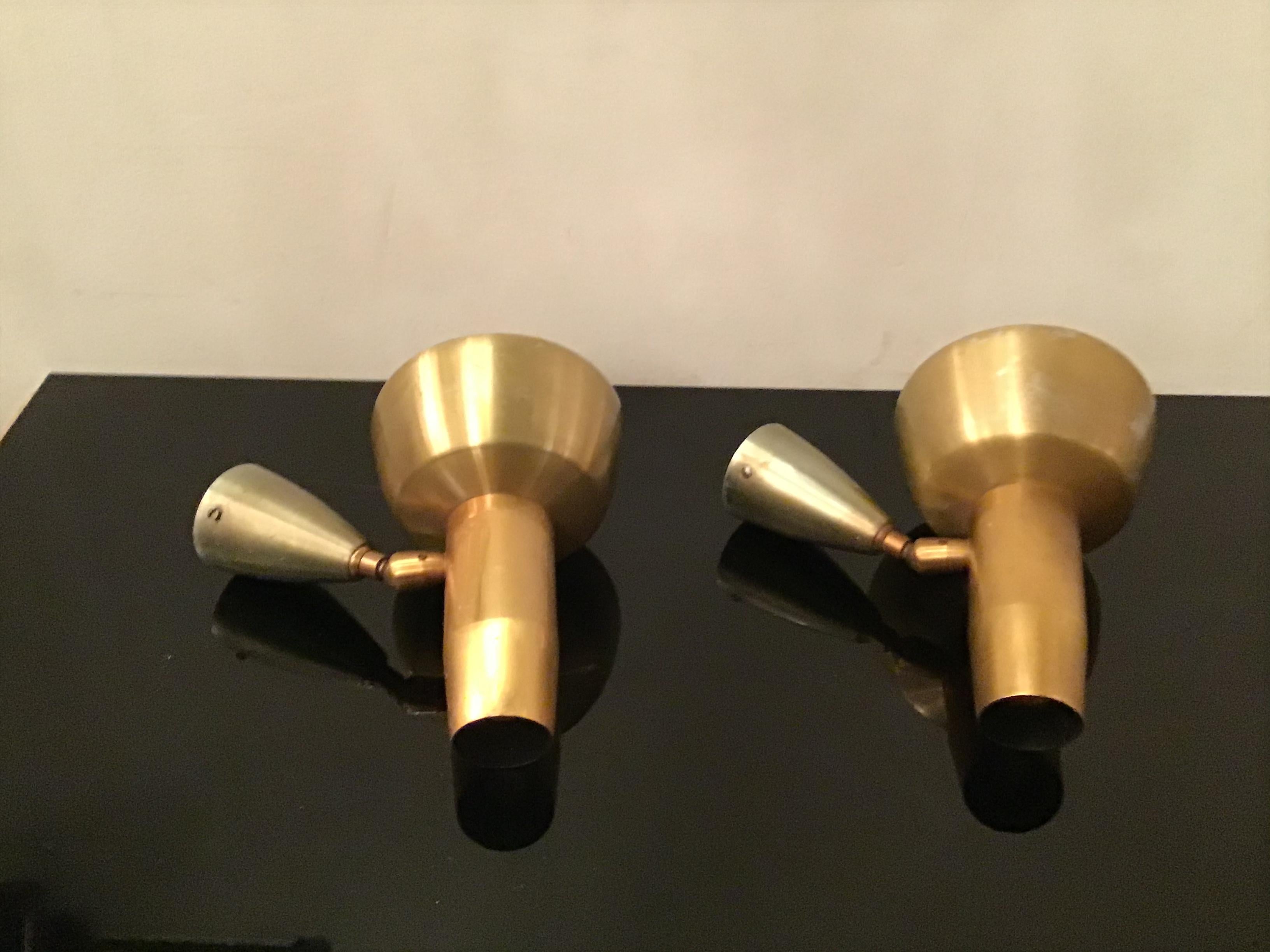 Oscar Torlasco “Lumi” Sconces Adjustable Metal Crome Metal Brass 1950 Italy For Sale 7