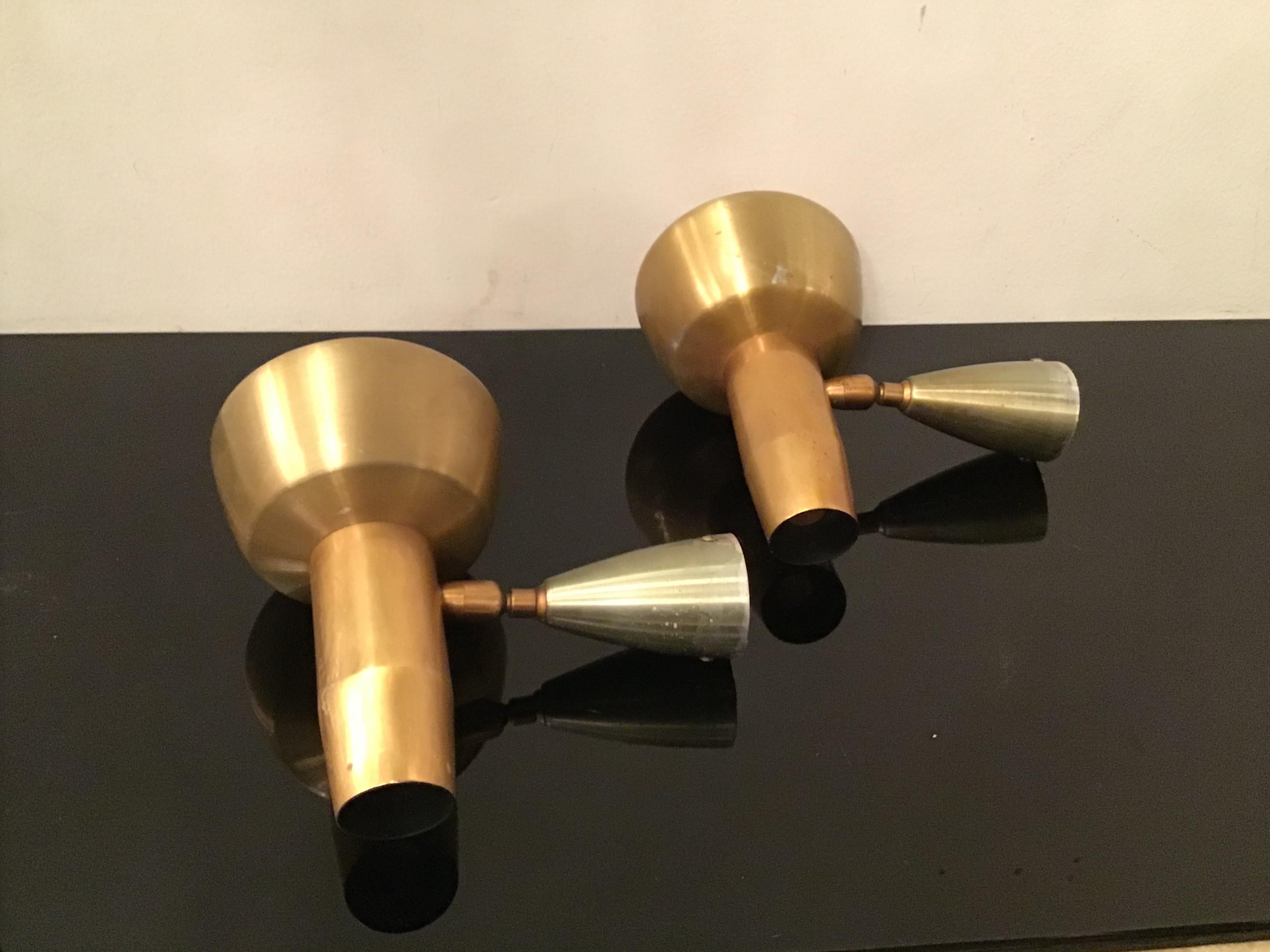 Oscar Torlasco “Lumi” Sconces Adjustable Metal Crome Metal Brass 1950 Italy In Excellent Condition For Sale In Milano, IT