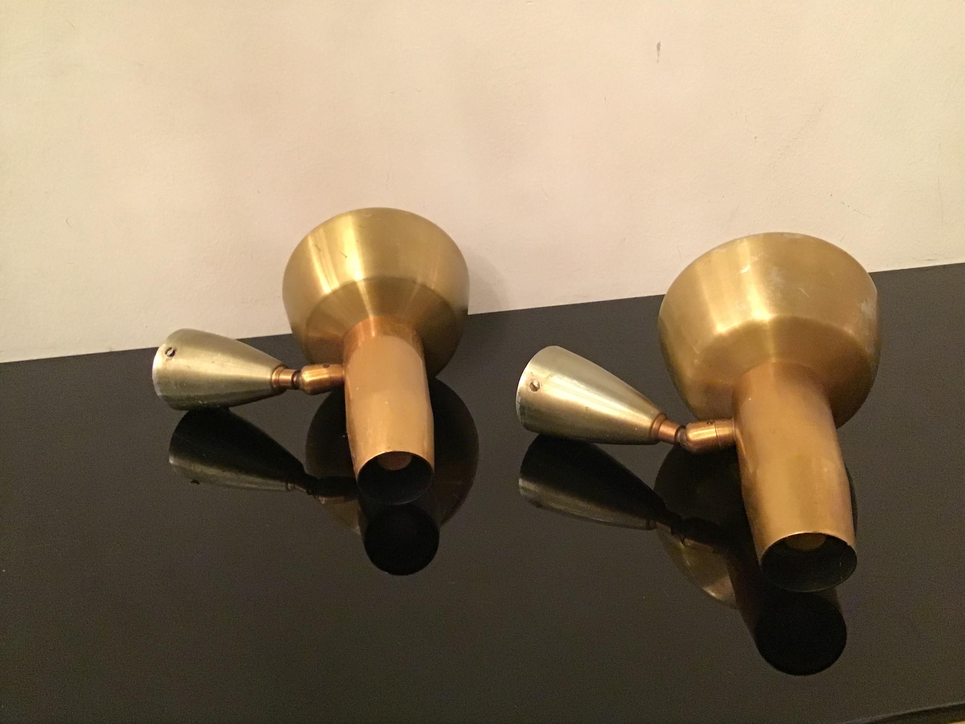 Oscar Torlasco “Lumi” Sconces Adjustable Metal Crome Metal Brass 1950 Italy For Sale 2