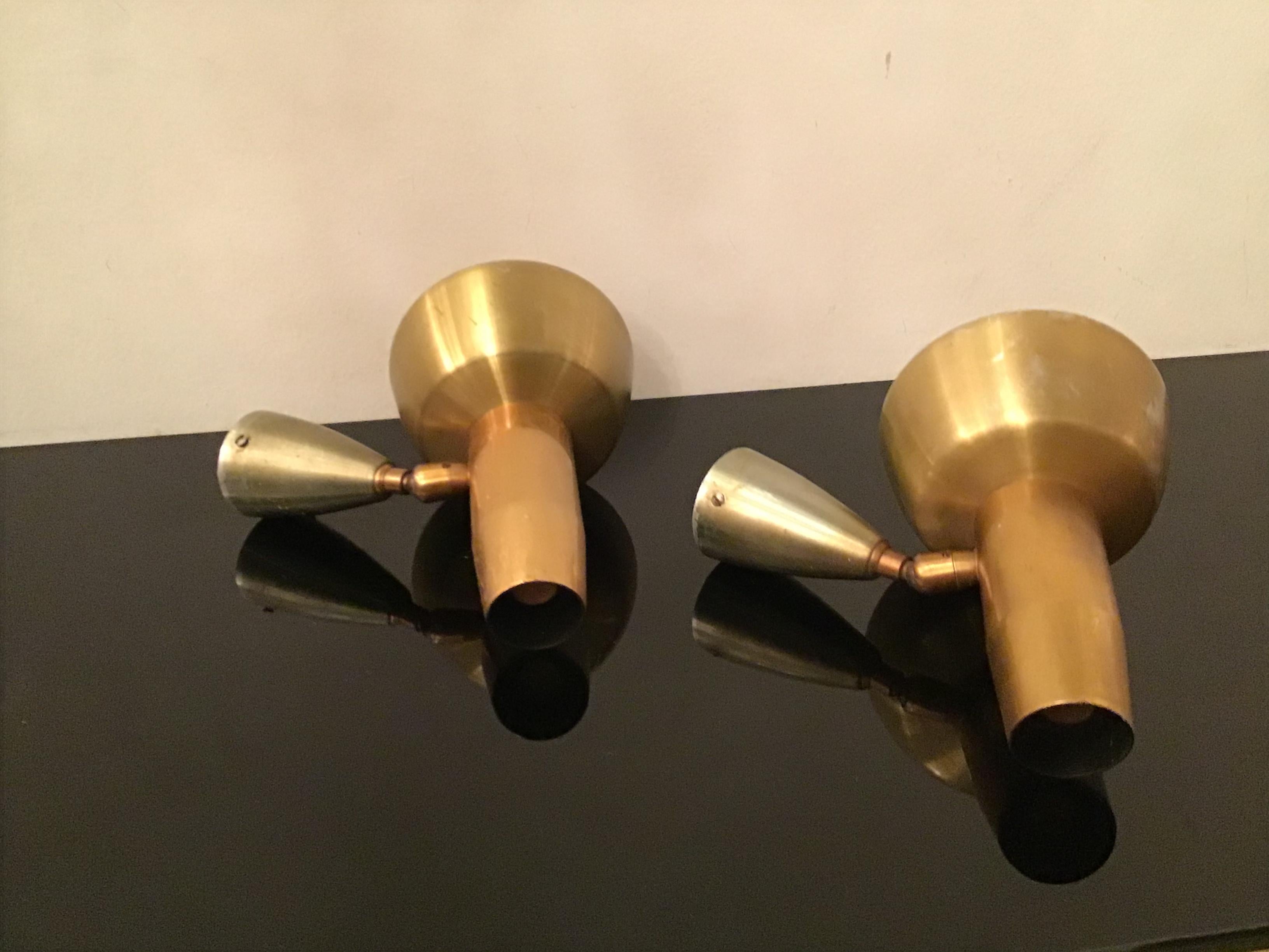 Oscar Torlasco “Lumi” Sconces Adjustable Metal Crome Metal Brass 1950 Italy For Sale 3