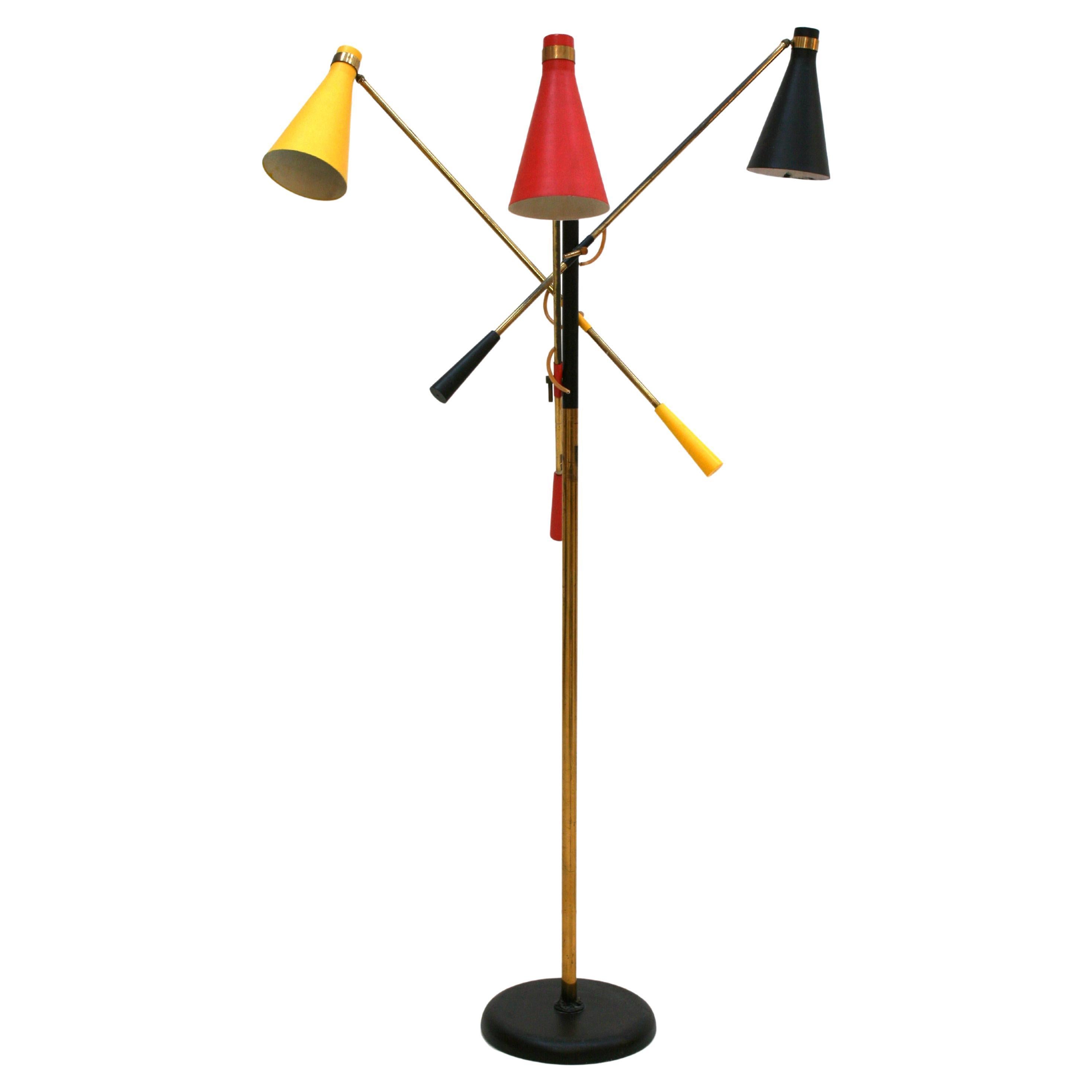 Mid-Century Modern Oscar Torlasco Brass and Colored Italian Floor Lamp