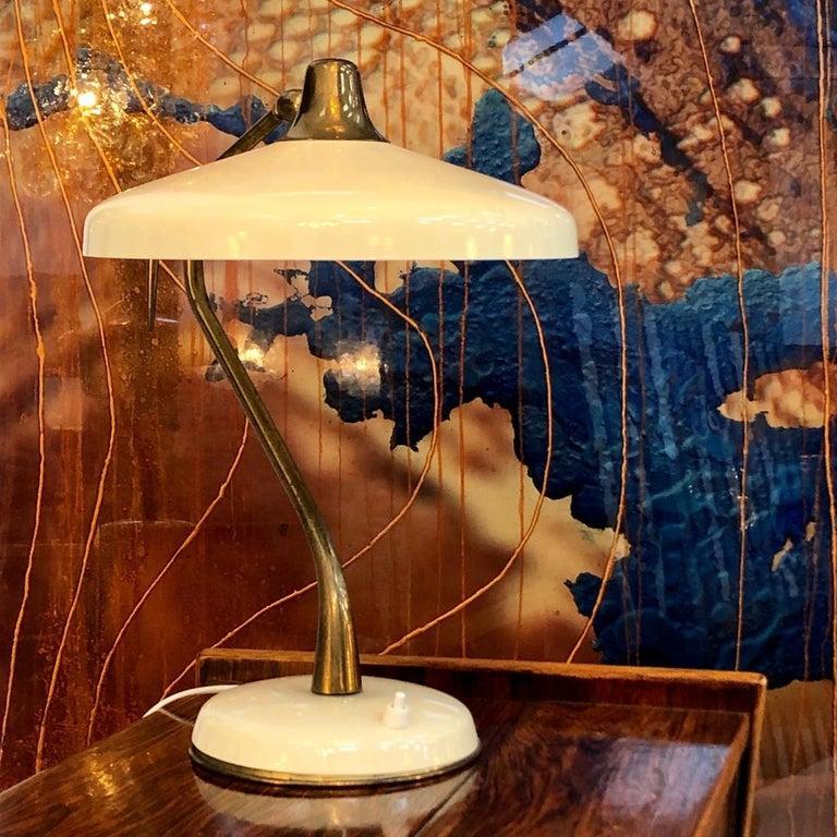 Oscar Torlasco Mid-Century Modern Steel and Brass White Italian Table Lamp 6