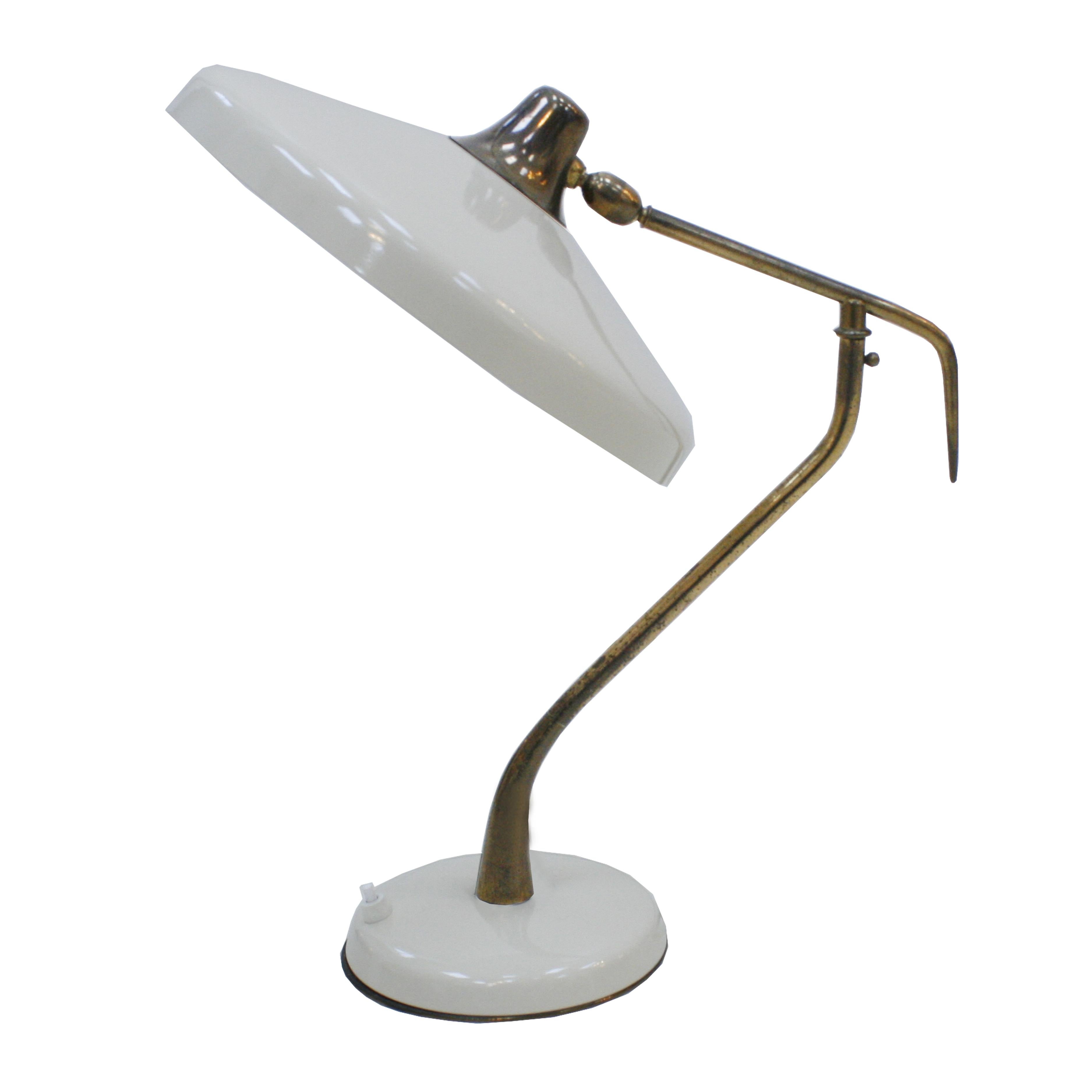 Oscar Torlasco Mid-Century Modern Steel and Brass White Italian Table Lamp 2