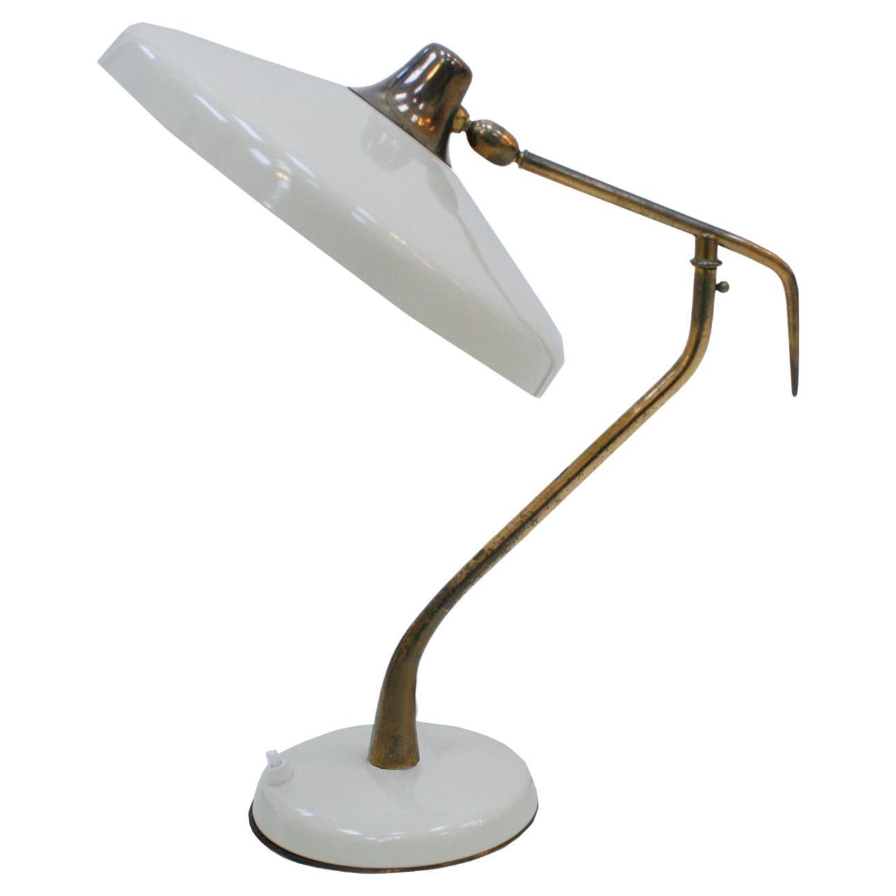 Oscar Torlasco Mid-Century Modern Steel and Brass White Italian Table Lamp