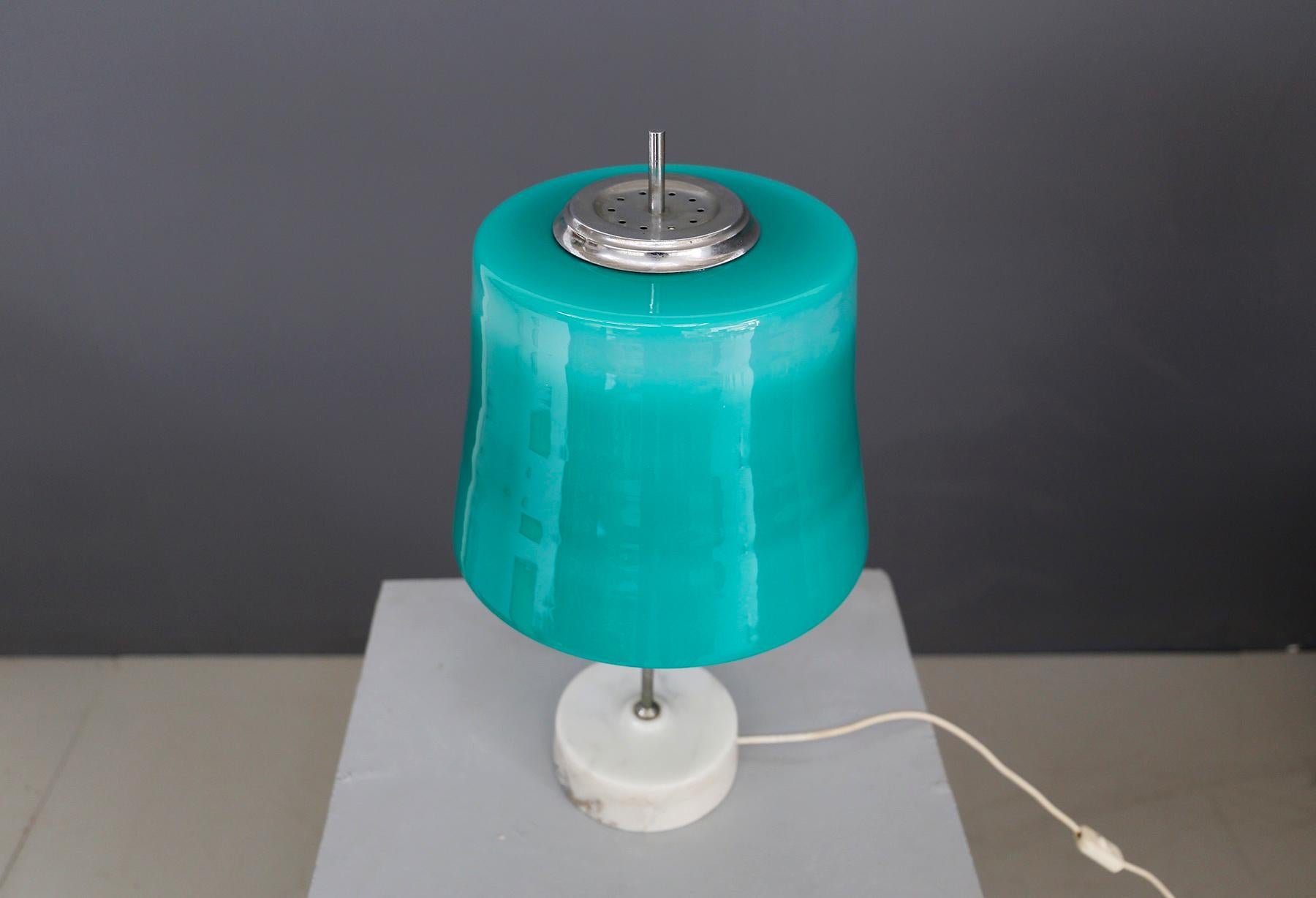 Mid-Century Modern Oscar Torlasco Midcentury Table Lamps in Cased Glass and Marble Aluminum, 1960s