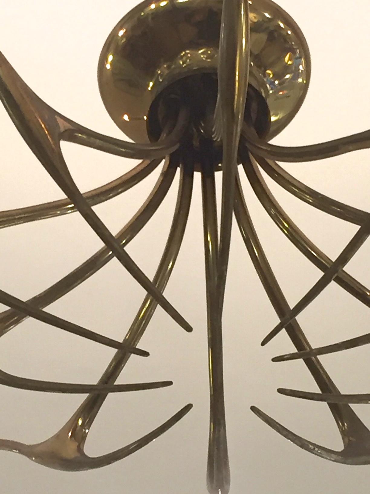 Mid-20th Century Oscar Torlasco Model 392 Brass Chandelier for Lumi For Sale