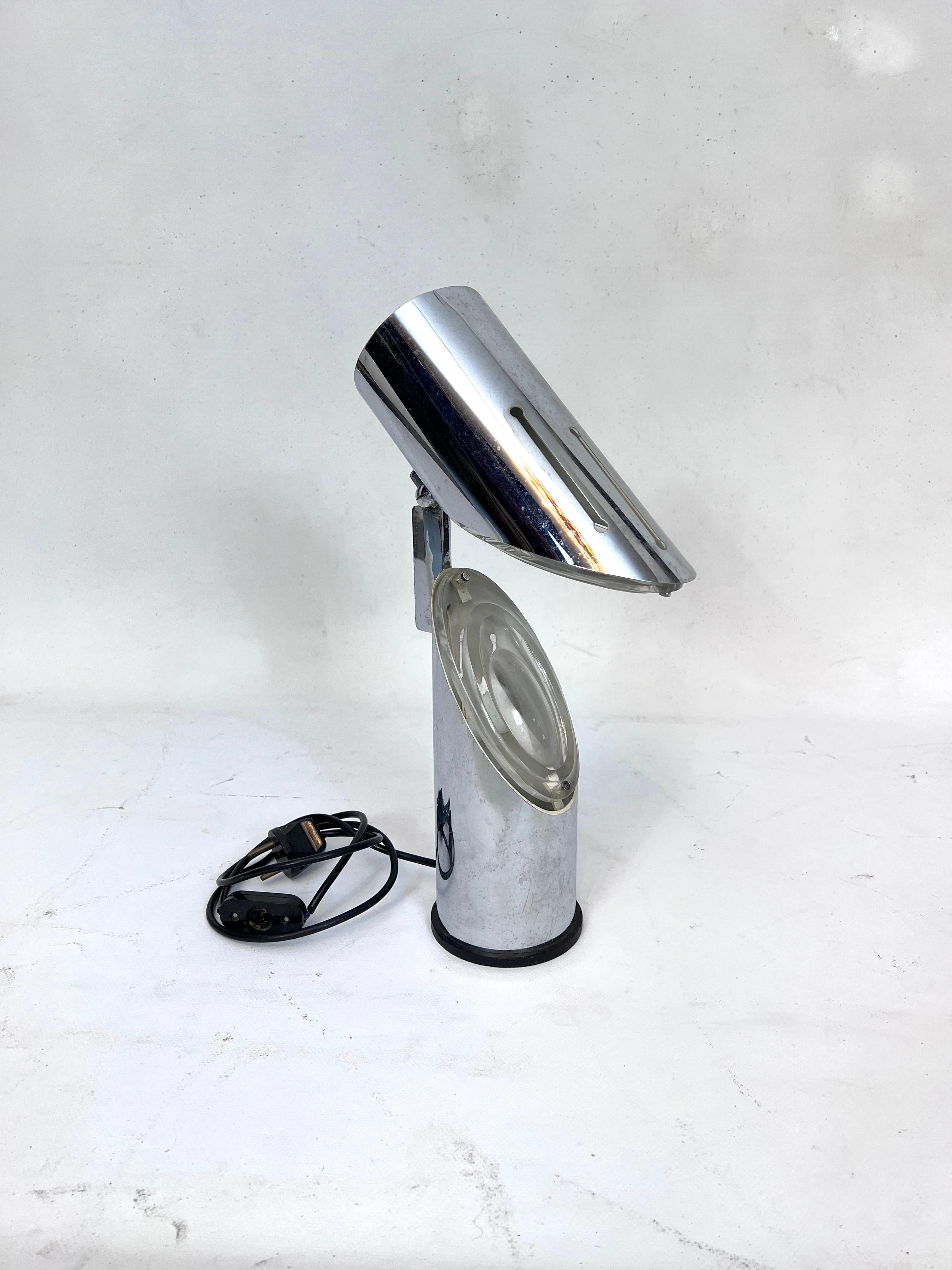 Space Age Oscar Torlasco, Modern chrome and glass table lamp by Stilkronen. Italy 1960s For Sale