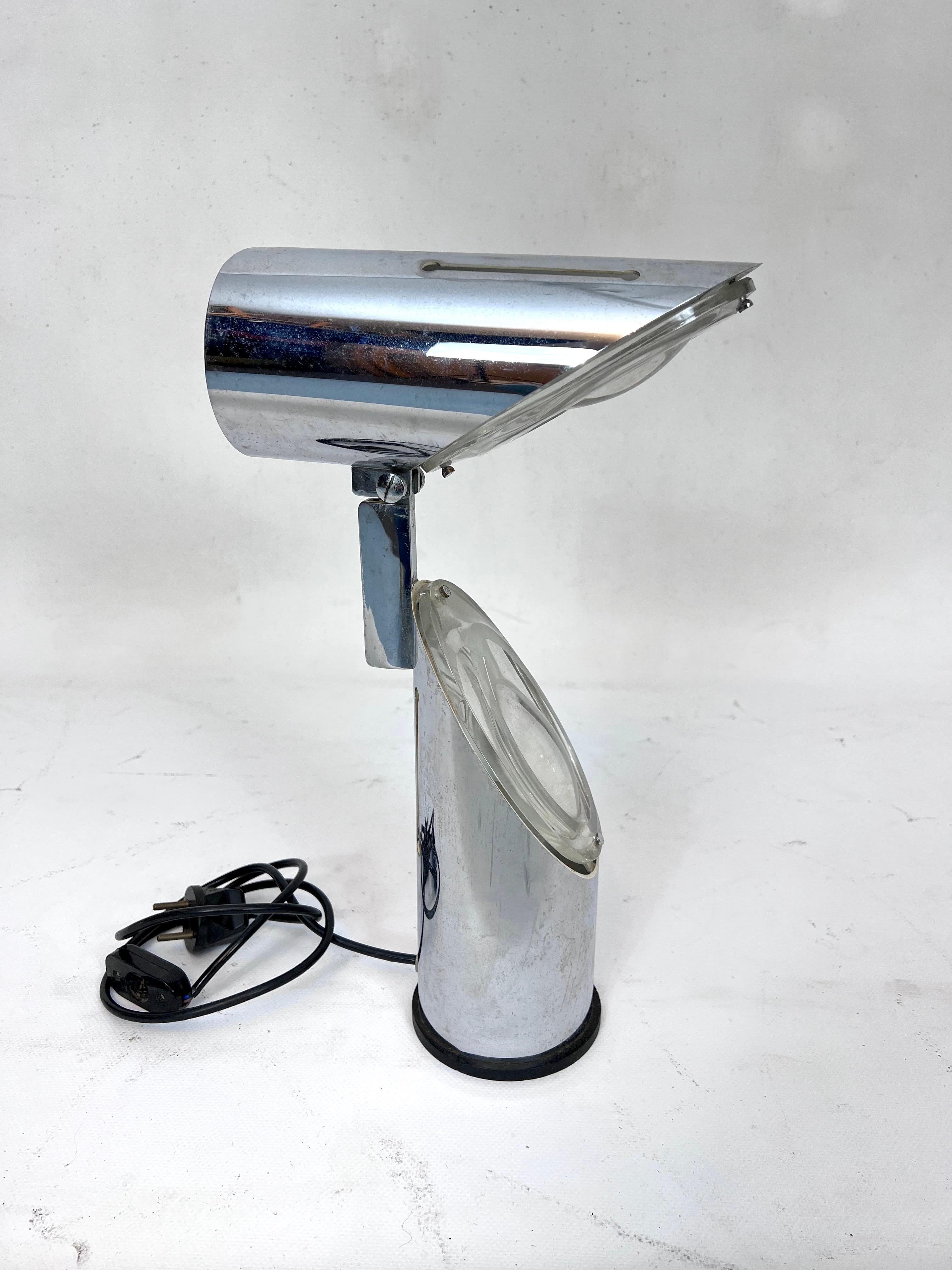 Glass Oscar Torlasco, Modern chrome and glass table lamp by Stilkronen. Italy 1960s For Sale