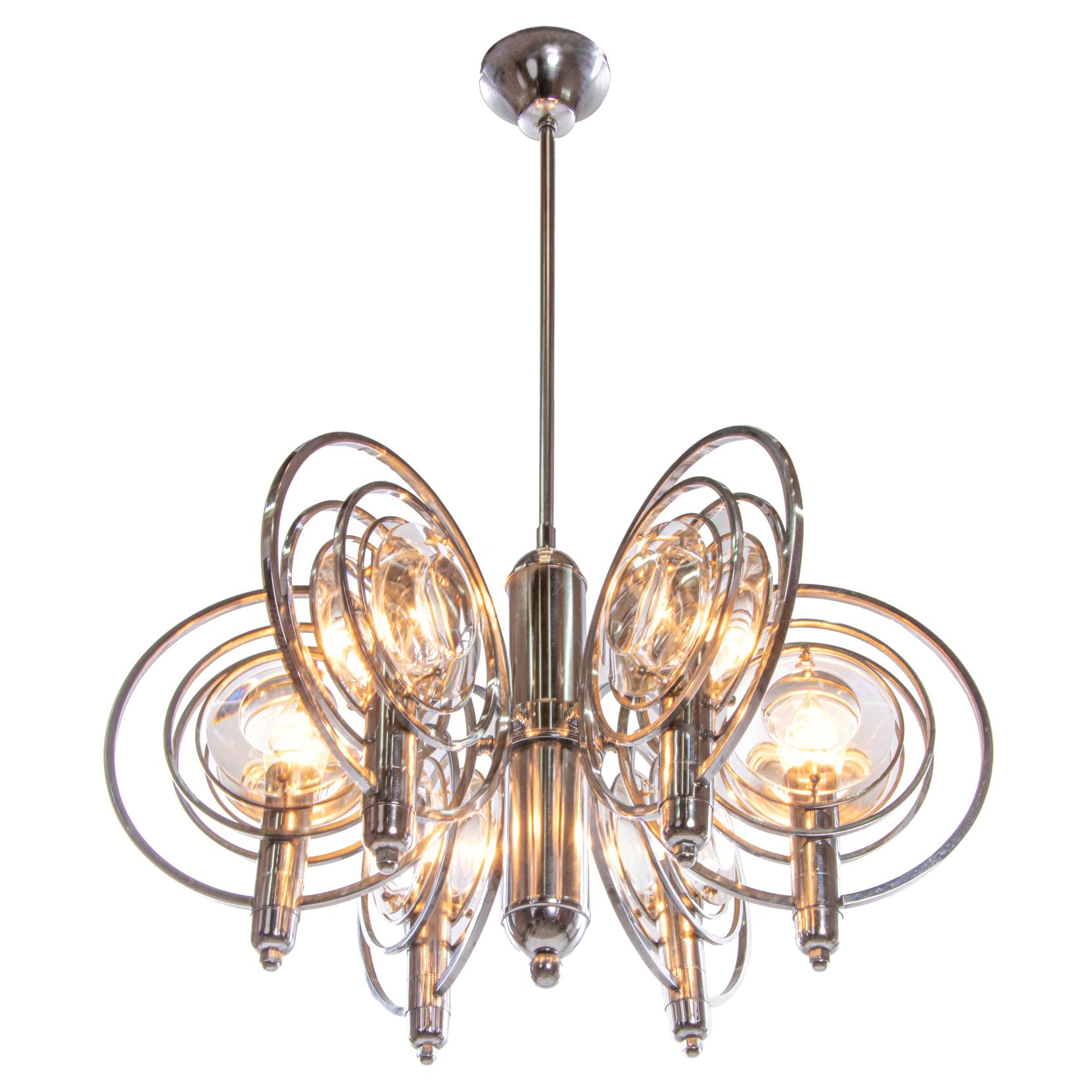 Oscar Torlasco Optical Lens Chandelier by Stilkronen, Italy, 1970s For Sale